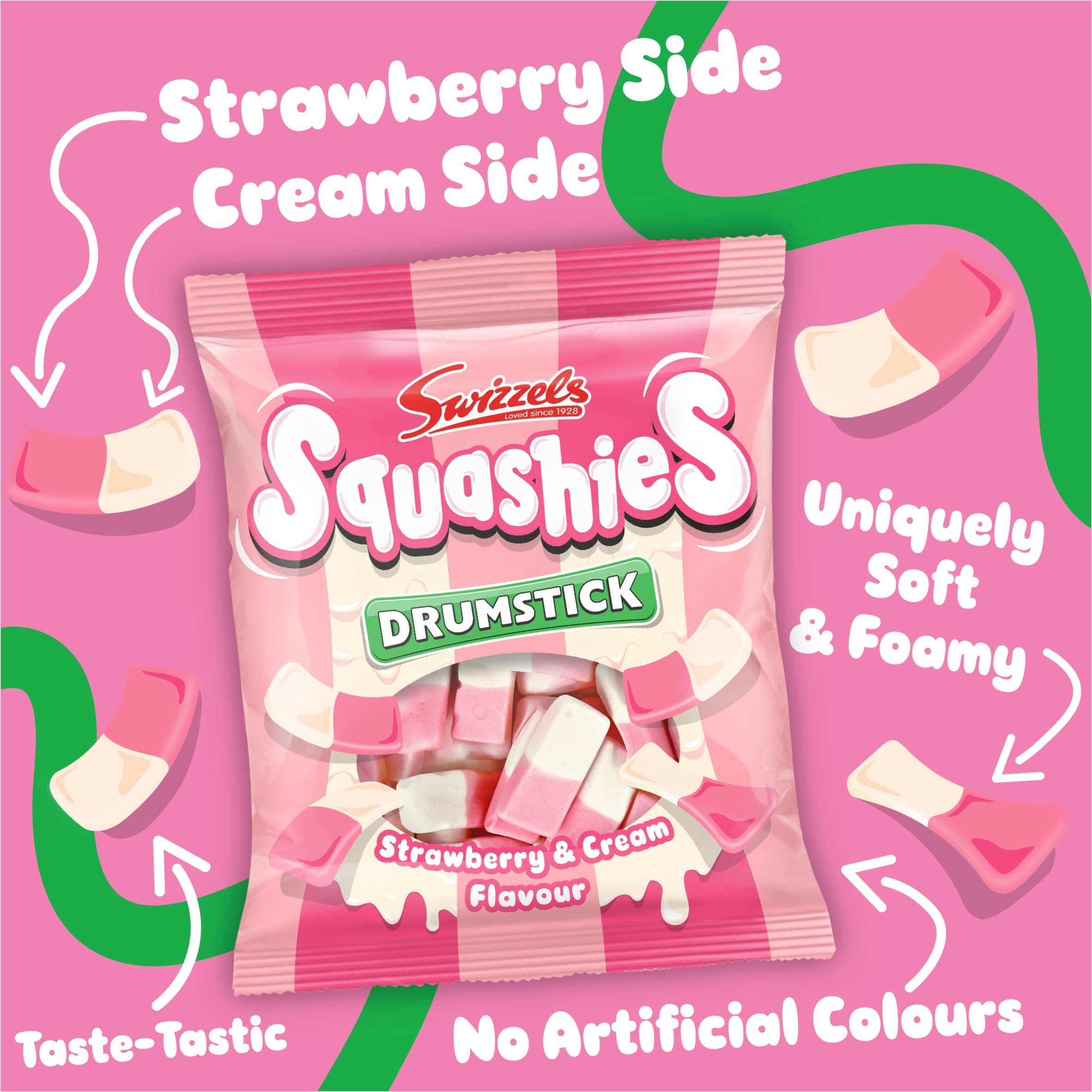 Swizzels Drumstick Squashies - Strawberry & Cream Flavour 140g thumbnail 2