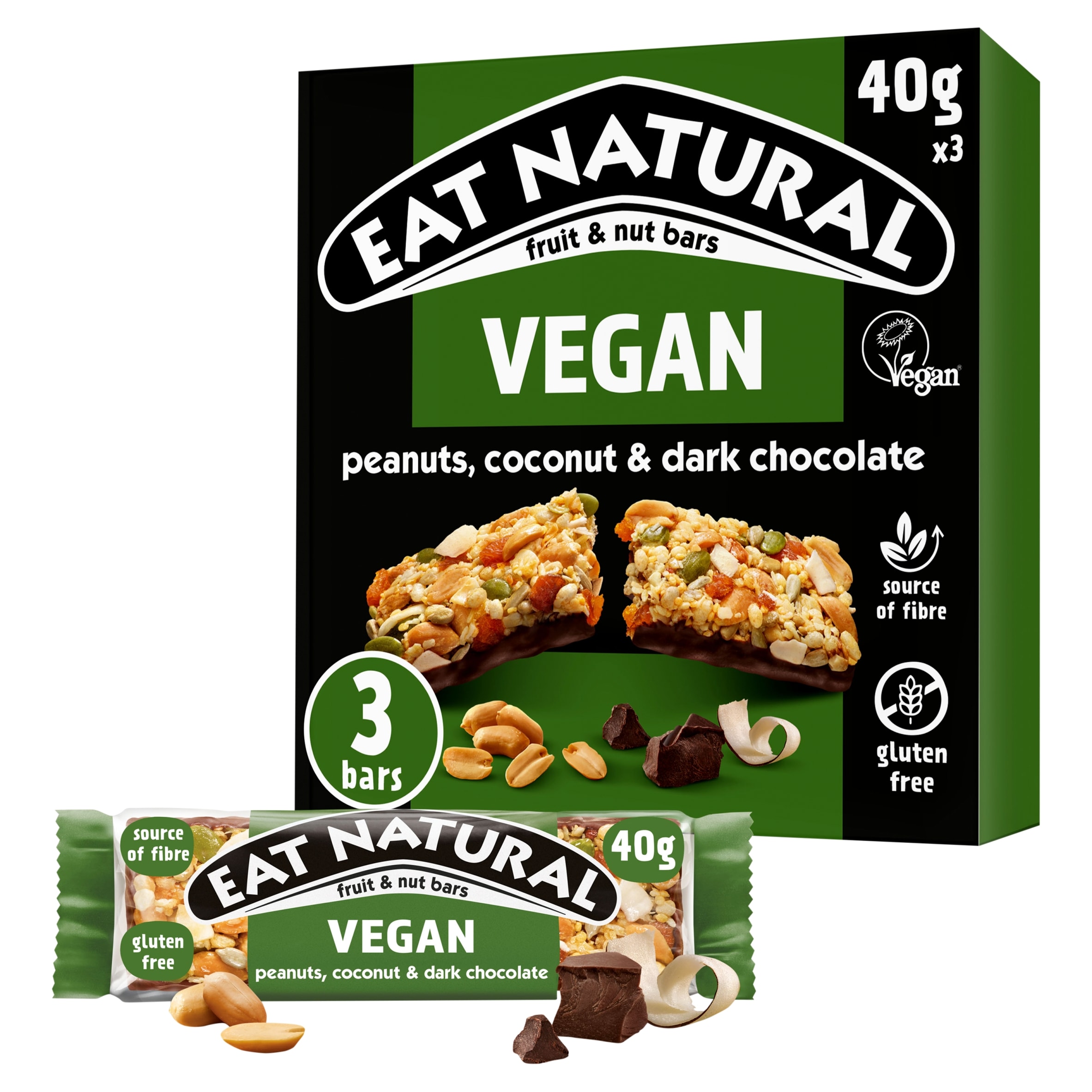 Eat Natural Fruit & Nut Vegan Peanuts Coconut & Dark Chocolate 40g X 3