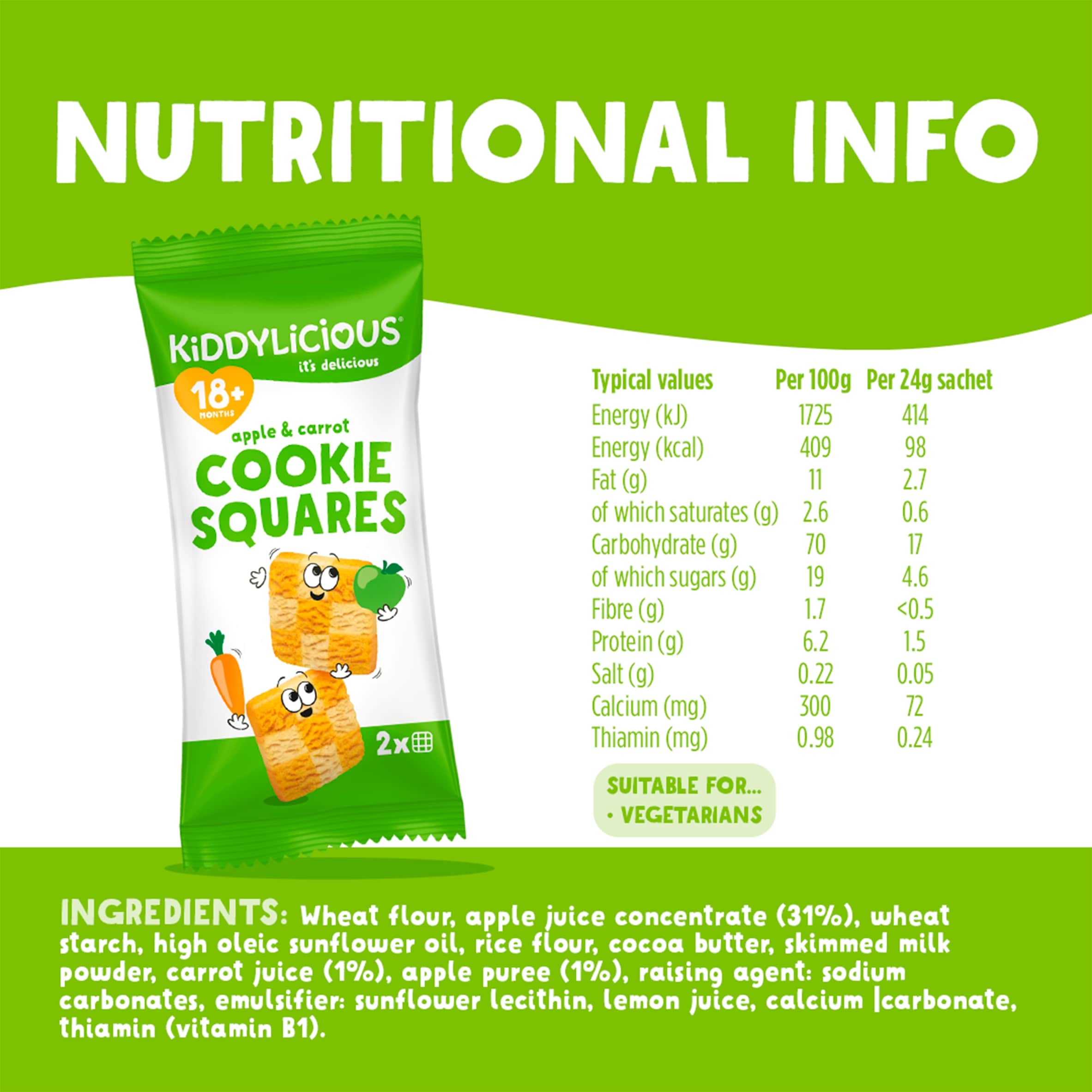 Kiddylicious Apple & Carrot Cookie Squares 6x24g thumbnail 3