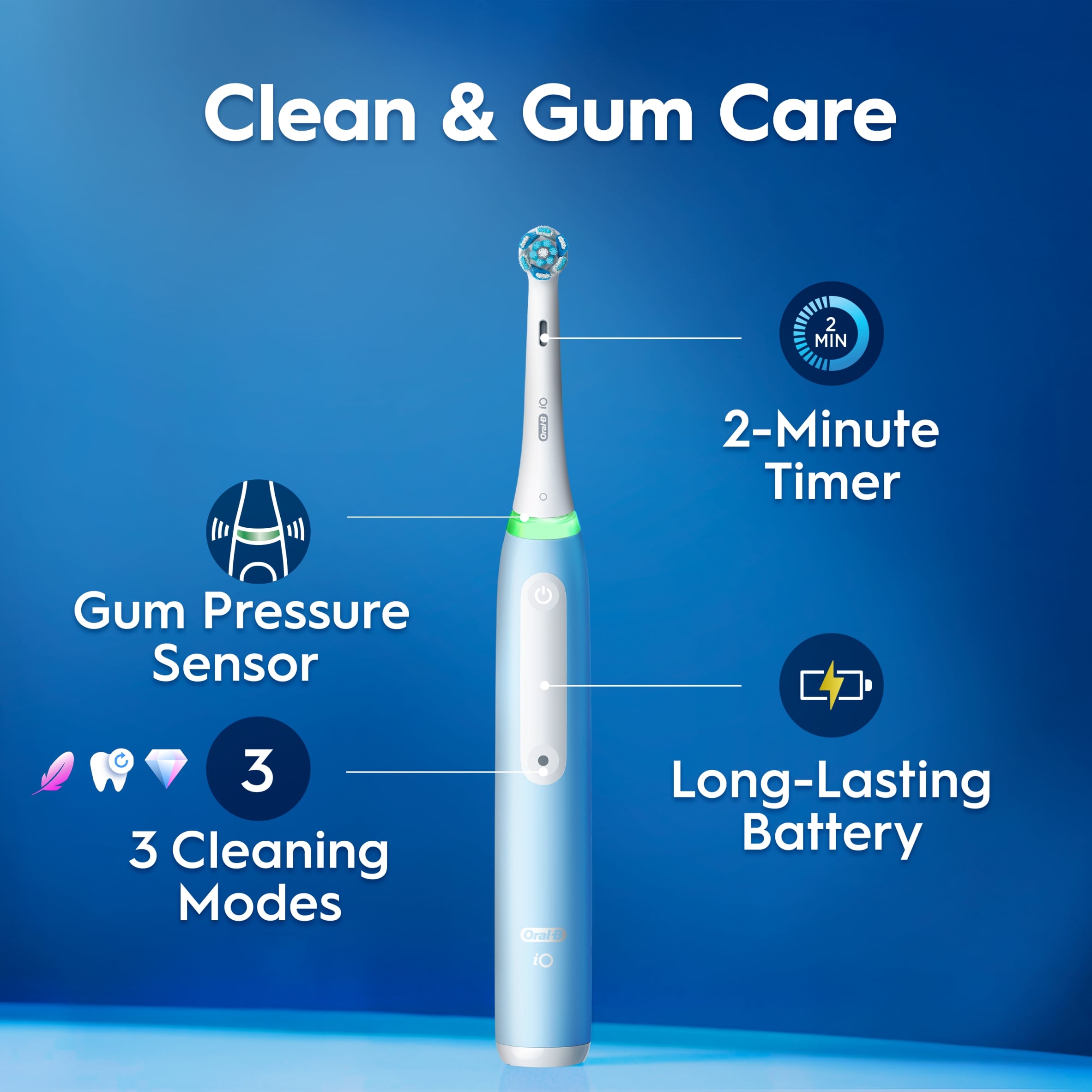 Oral-B iO3 Ice Blue Electric Toothbrush + Travel Case thumbnail 3
