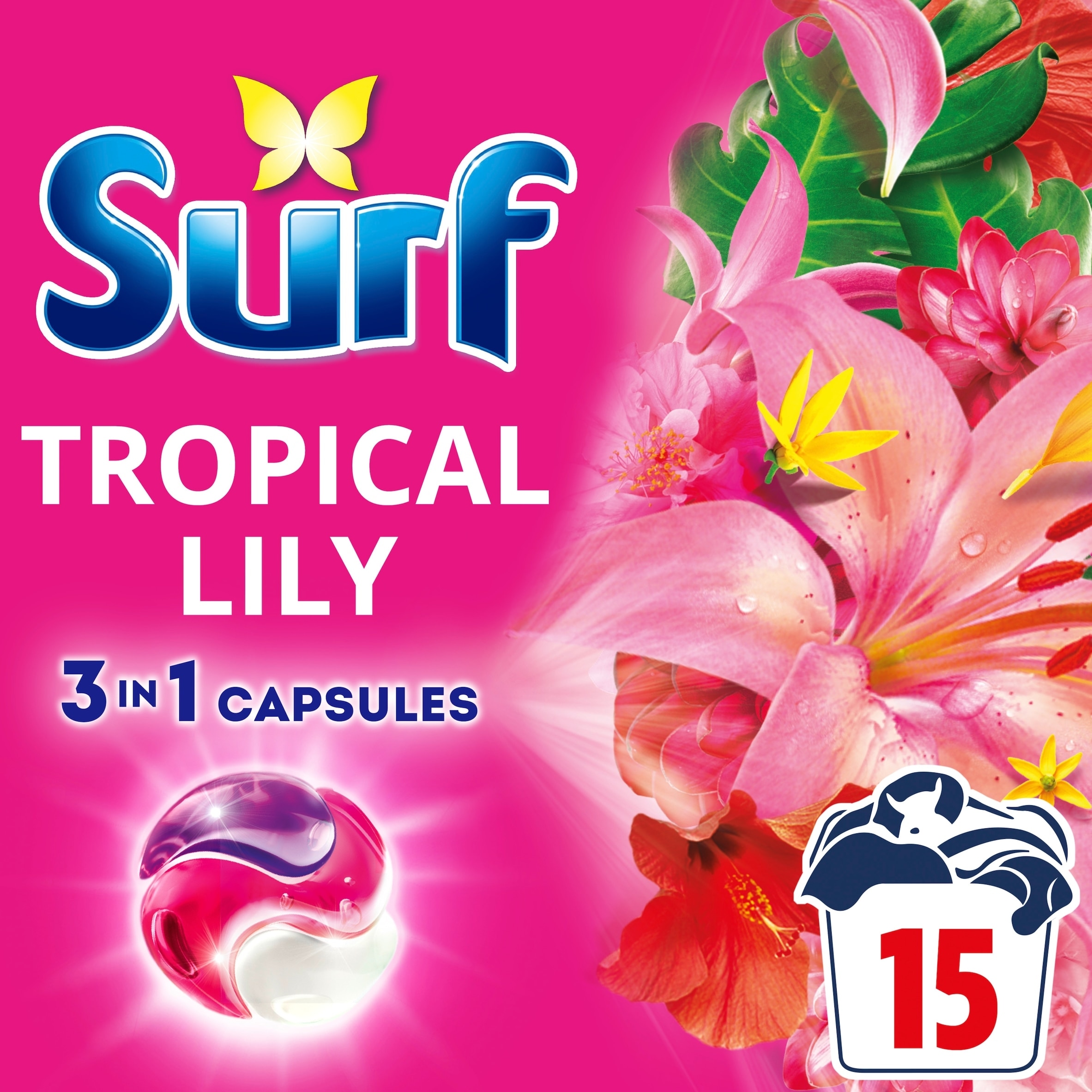 Surf Tropical Lily 3 in 1 Laundry Washing Detergent Capsules 15 Washes