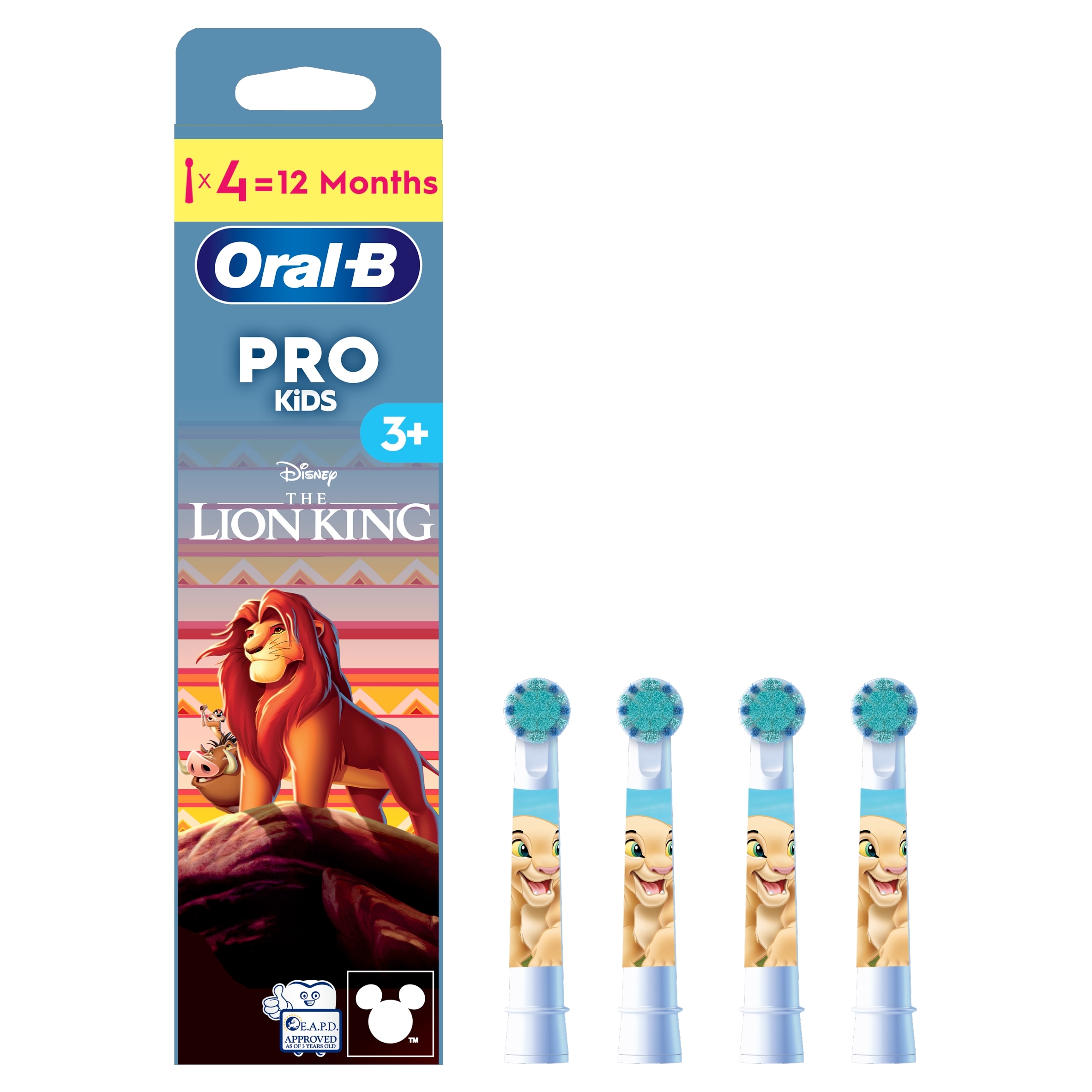 Oral-B Pro Kids 3+ Lion King Electric Toothbrush Replacement Heads 4 Pack
