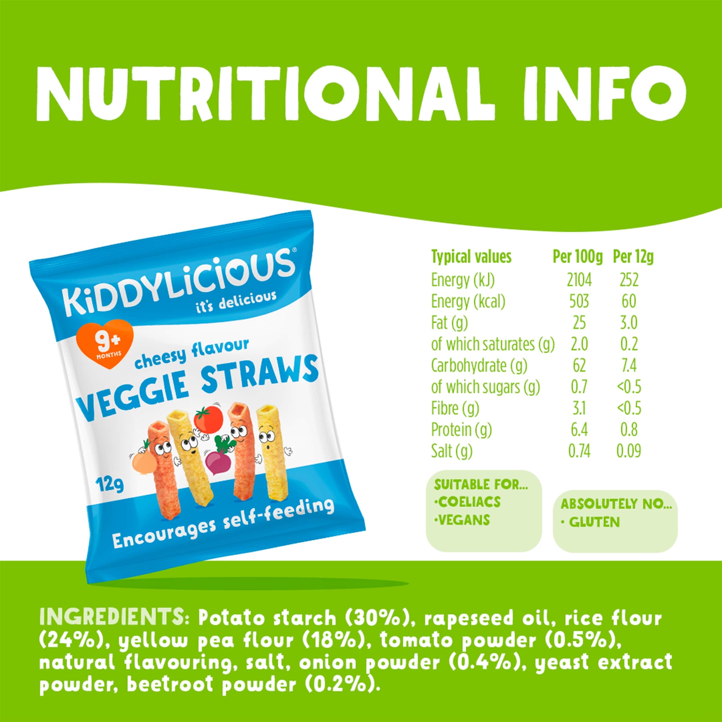 Kiddylicious Cheesy Veggie Straws 10 x 12g thumbnail 3