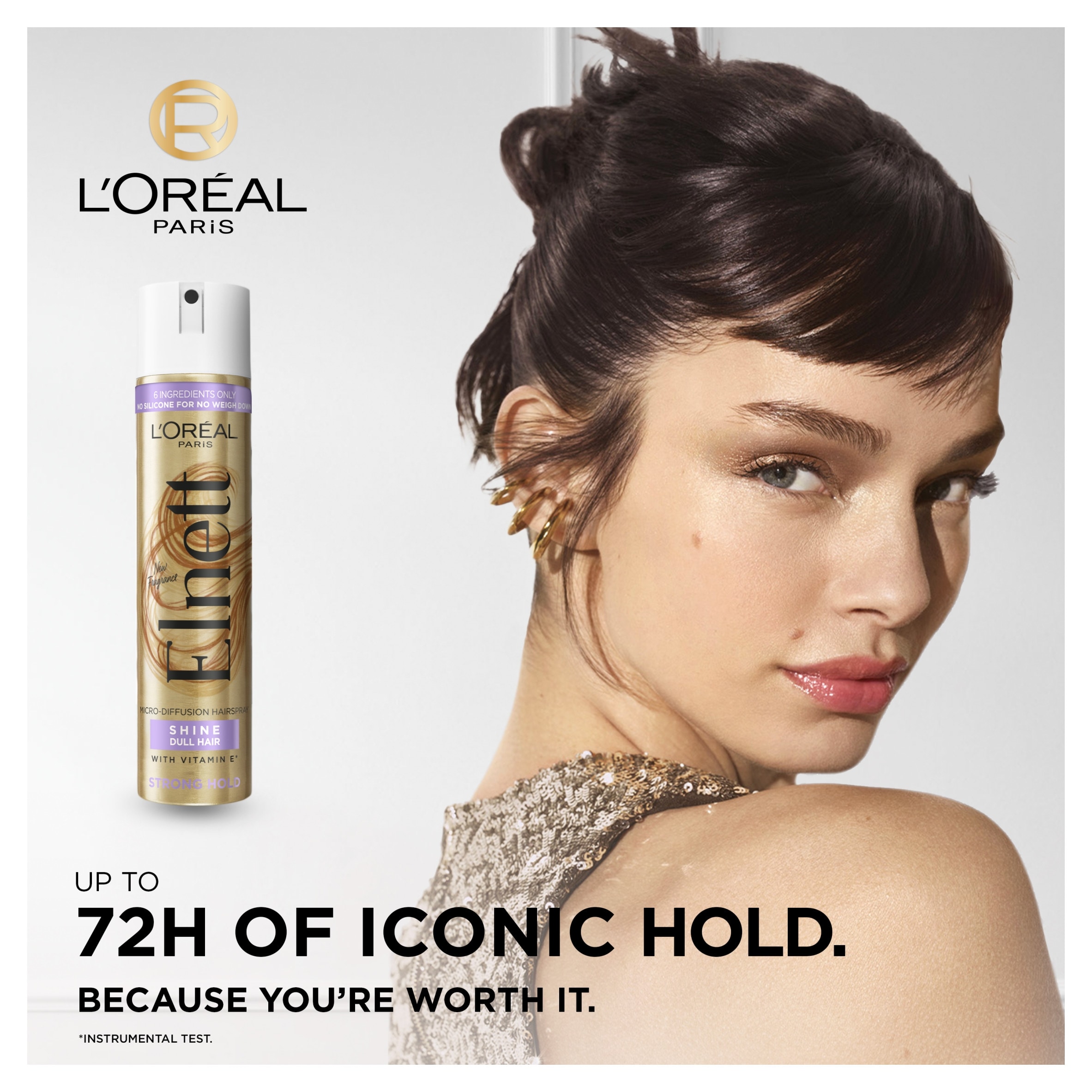 L'Oreal Elnett Shine Strong Hold Hair Spray 200Ml thumbnail 2