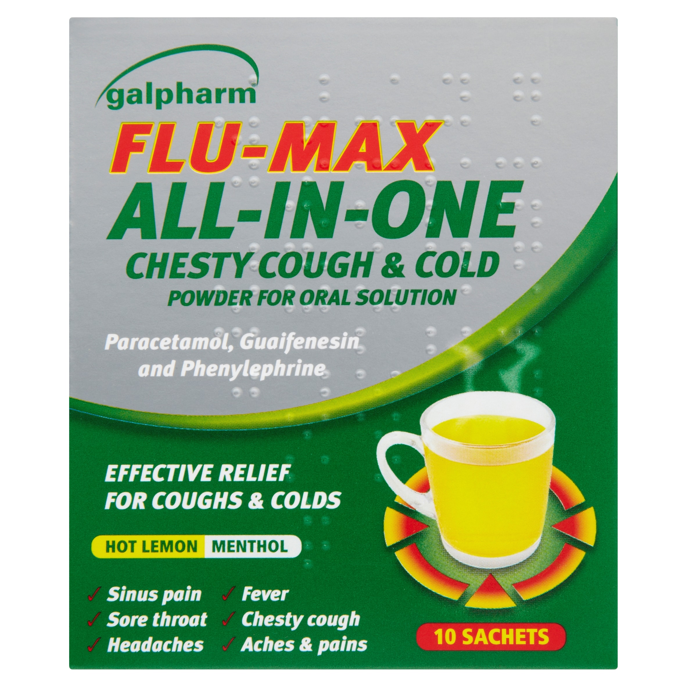 Galpharm All-in-One Chesty Cough & Cold Hot lemon Sachets x10