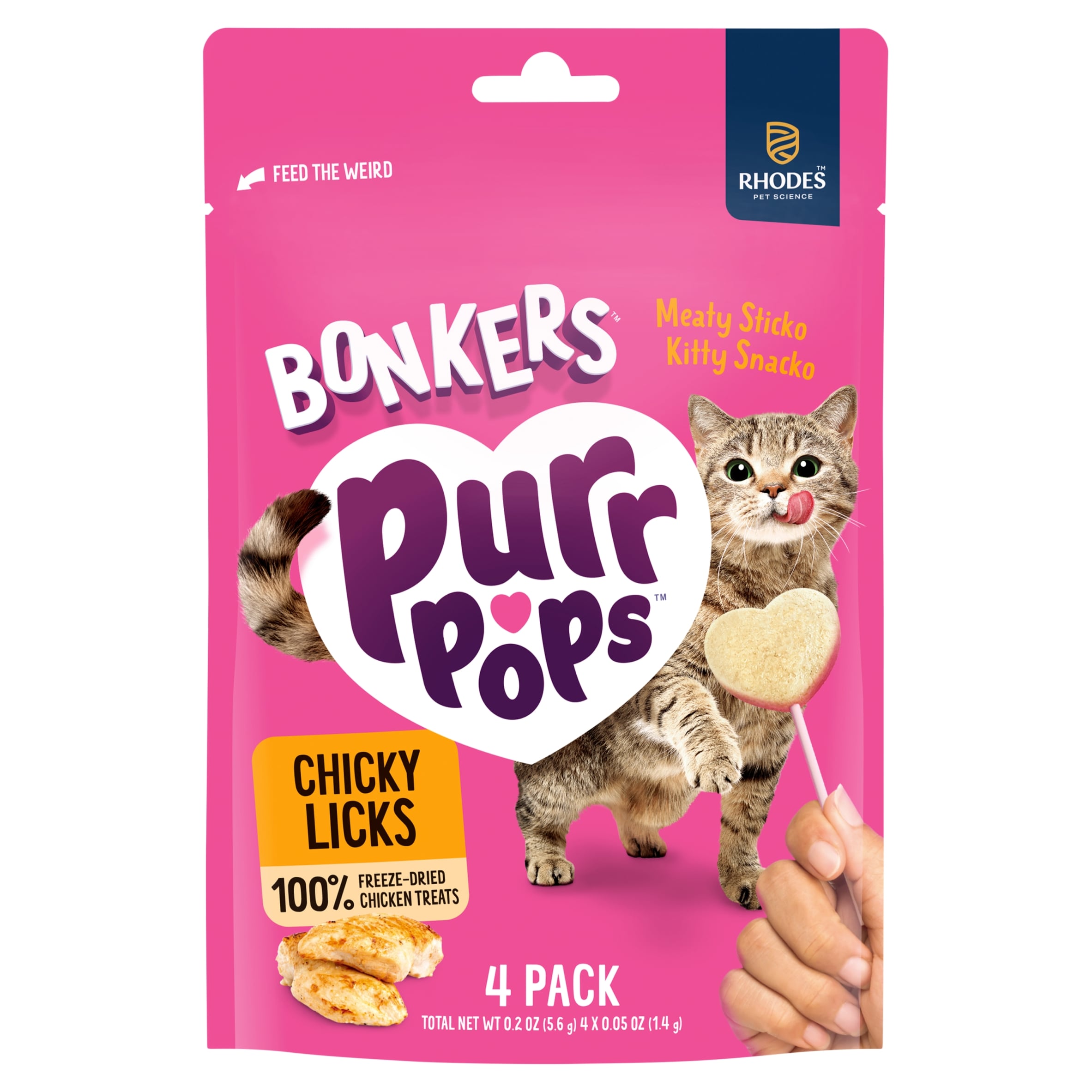 Bonkers Purrpops Freeze Dried Chicky Licks Chicken Cat Treats 4 Pack 5.6g