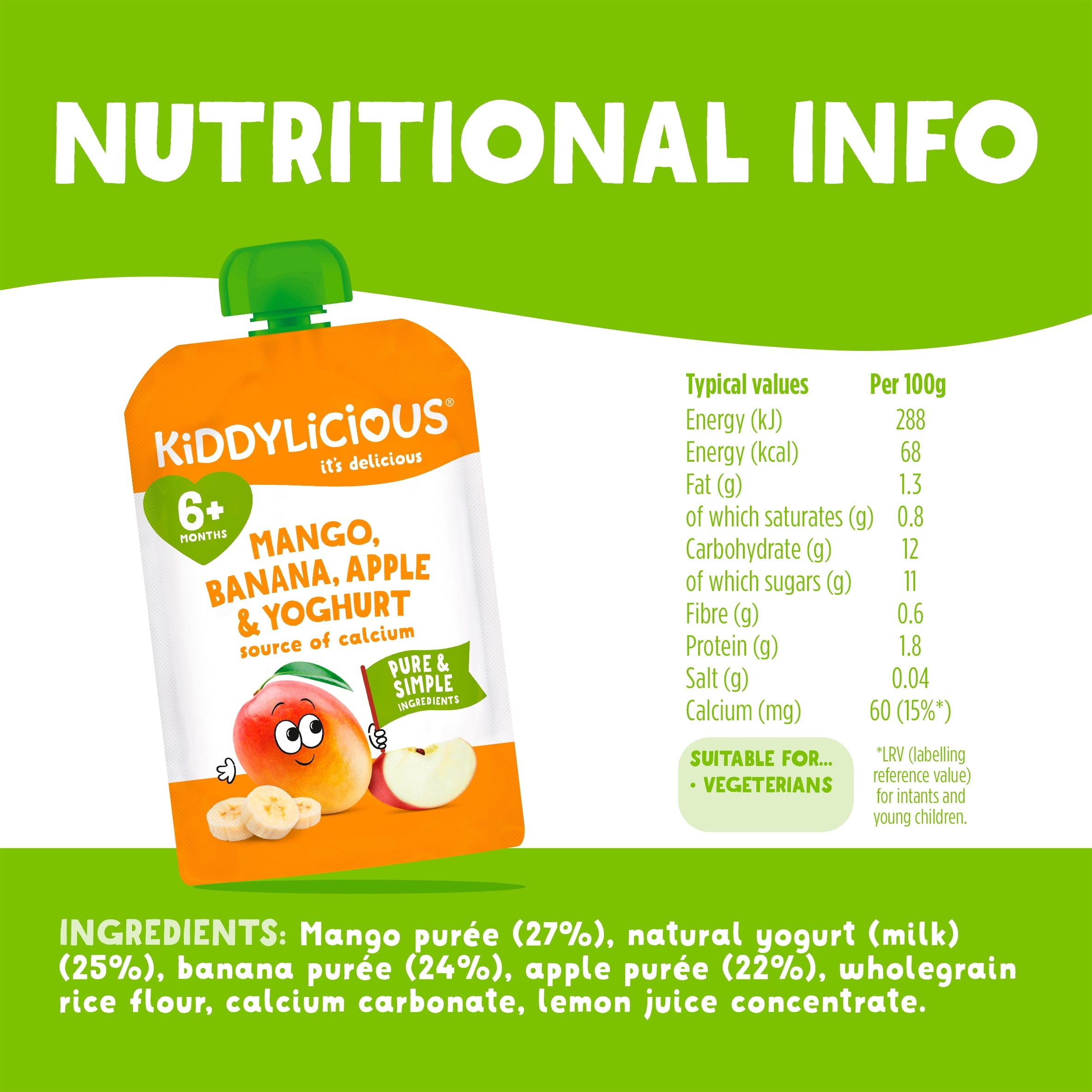 Kiddylicious Mango, Banana, Apple & Yoghurt Pouch 100g thumbnail 3