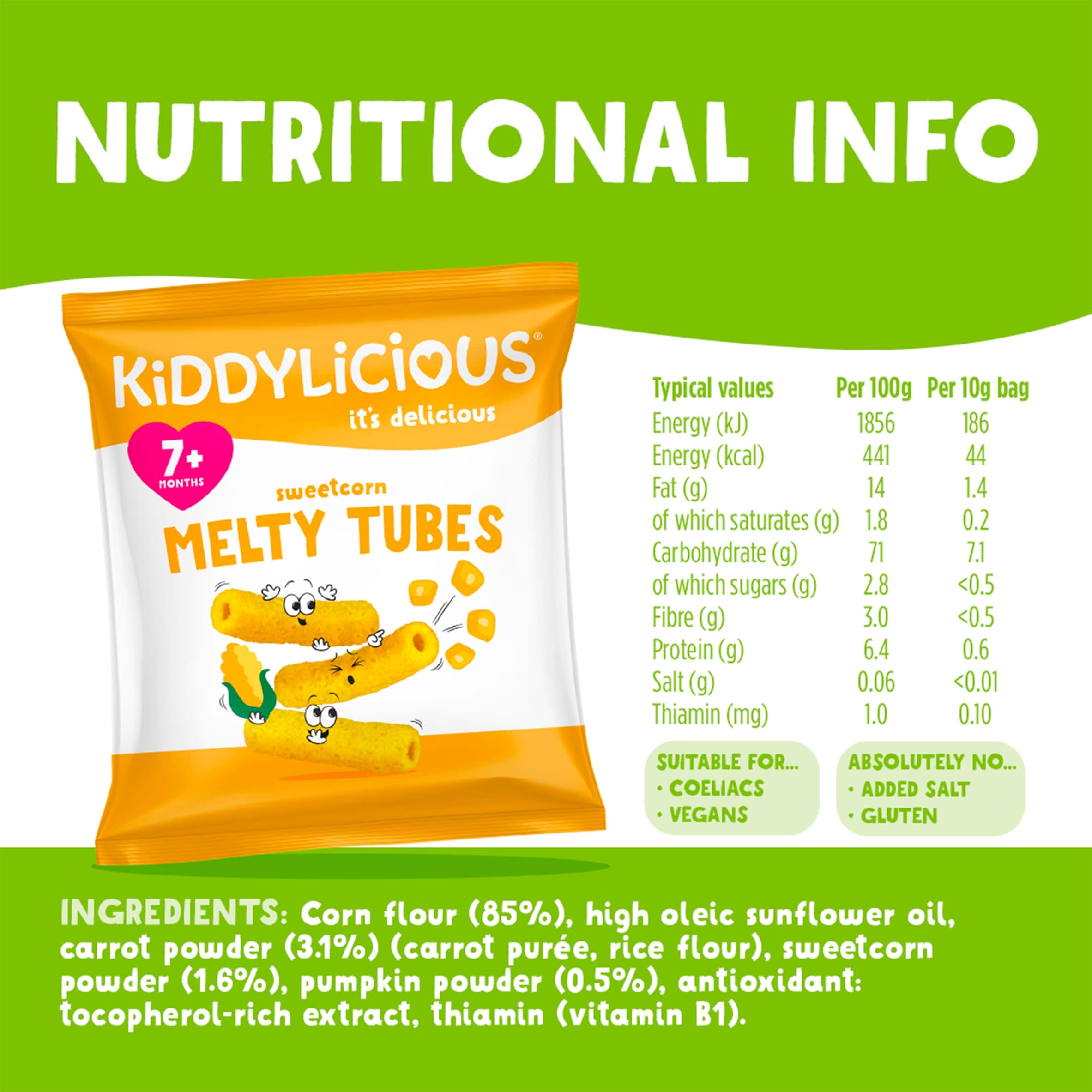 Kiddylicious Sweetcorn Melty Tubes 4 x 10g thumbnail 3