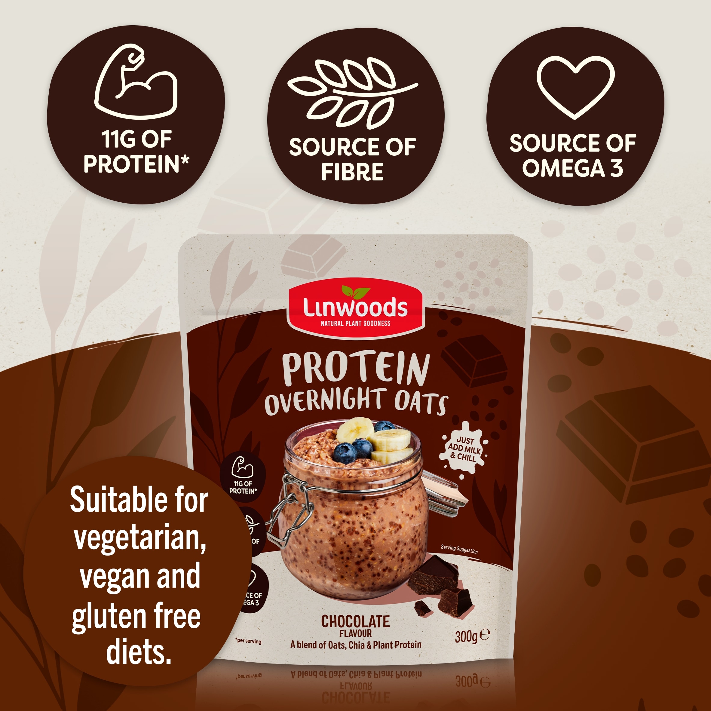 Linwoods Protein Overnight Oats Chocolate Flavour 300g thumbnail 5