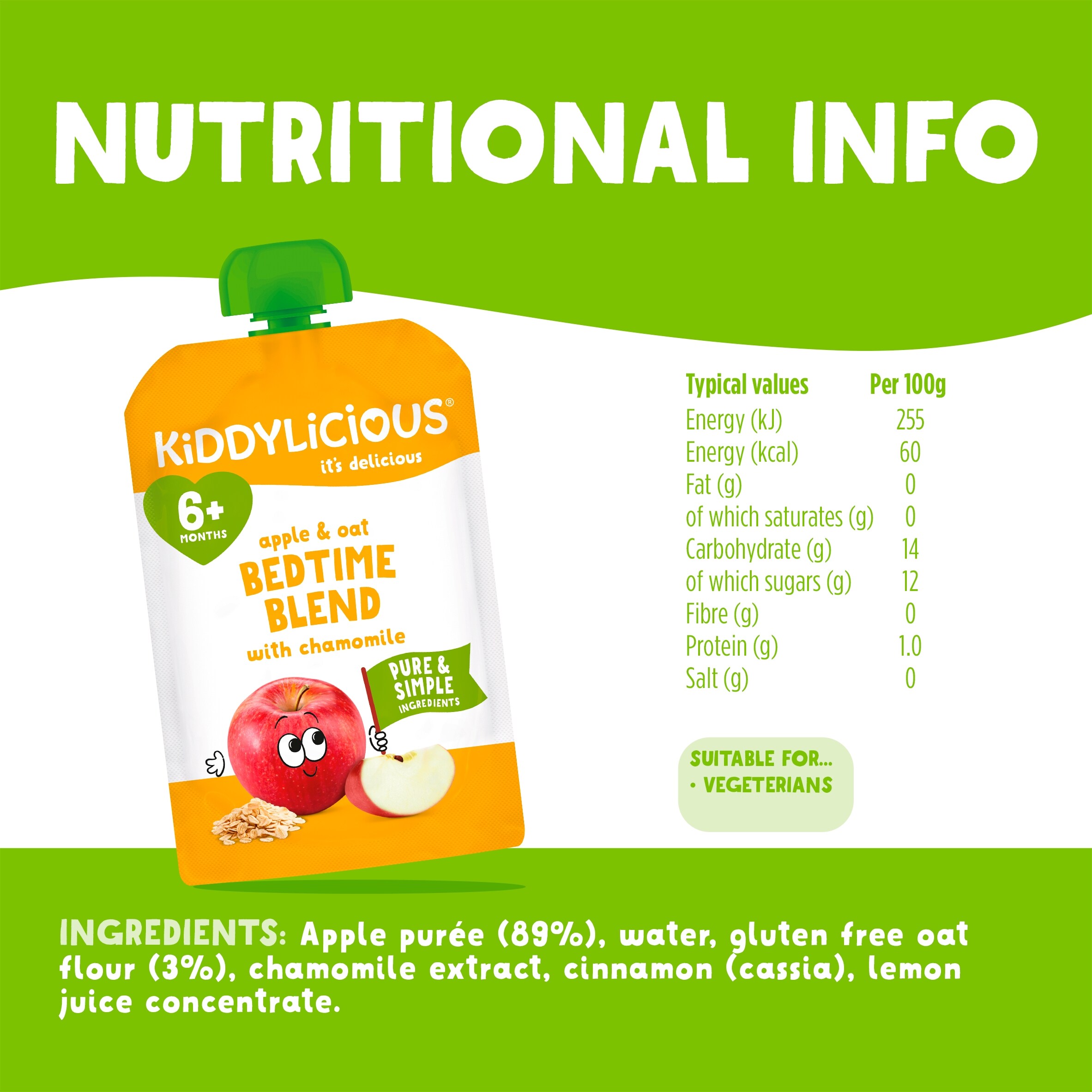 Kiddylicious Apple & Oat Bedtime Blend with Chamomile 6+ Months 100g thumbnail 3