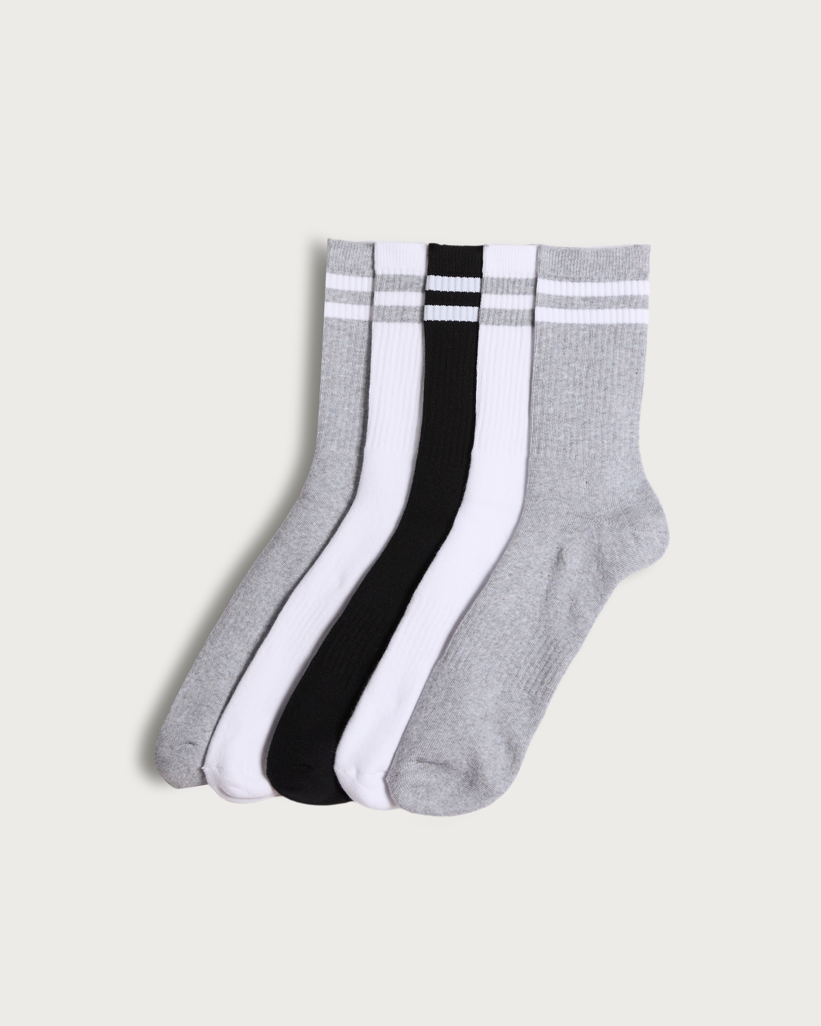F&F Active 5-Pack Cotton Rich Striped Sports Socks in Multi Grey