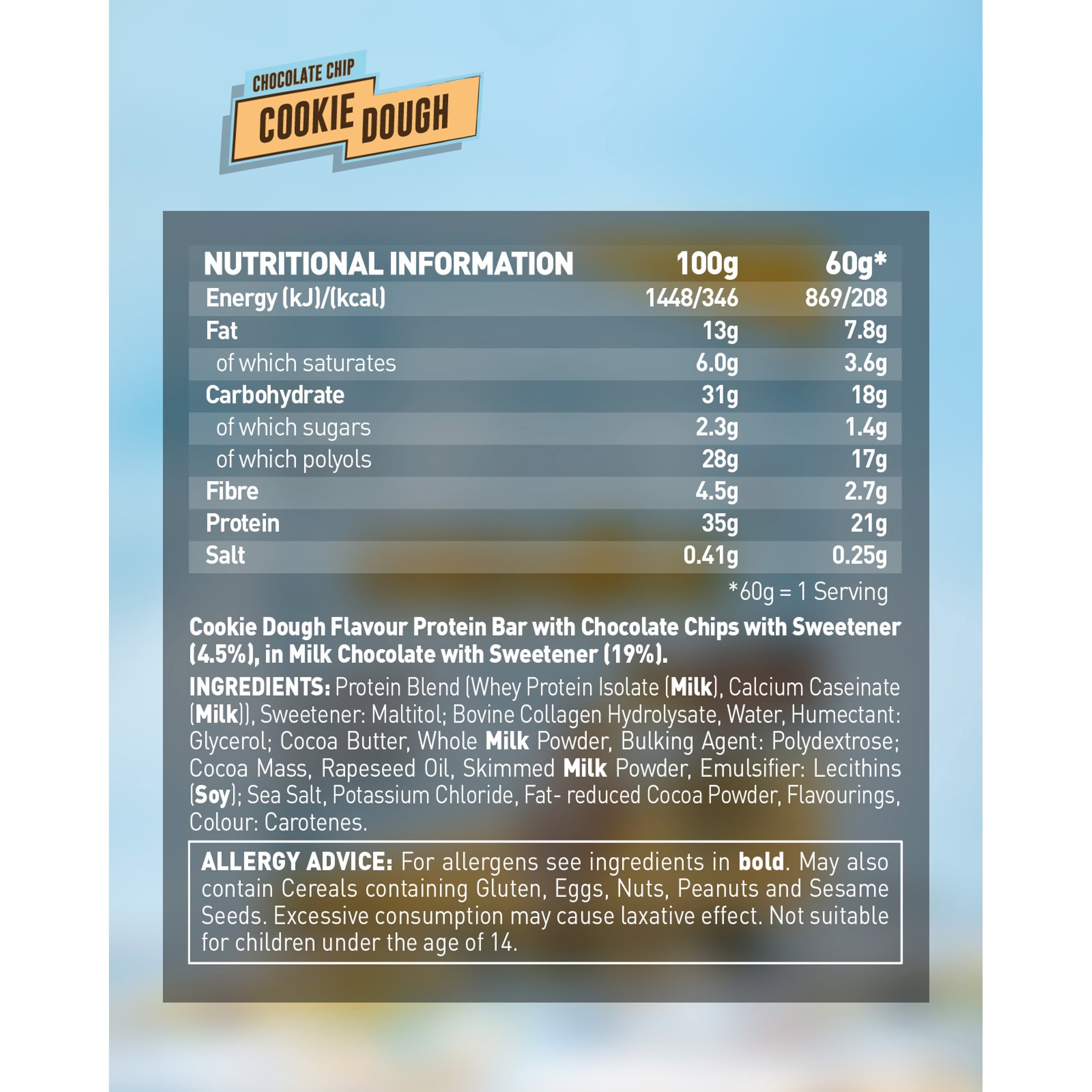 Grenade High Protein Low Sugar Bar Chocolate Chip Cookie Dough 60g thumbnail 3