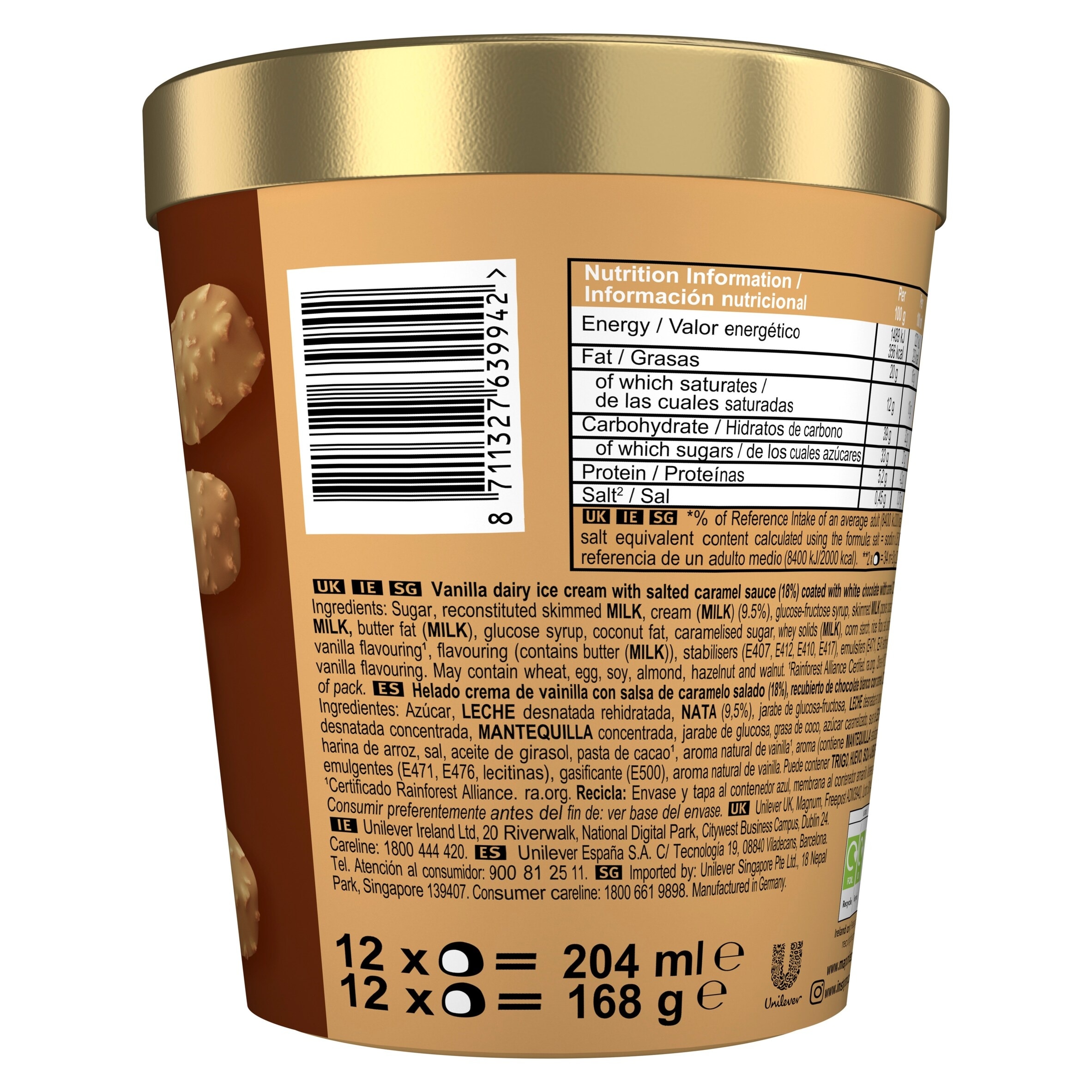 Magnum Bonbon Gold Caramel Billionaire Ice Cream Frozen Snack 204ml thumbnail 2