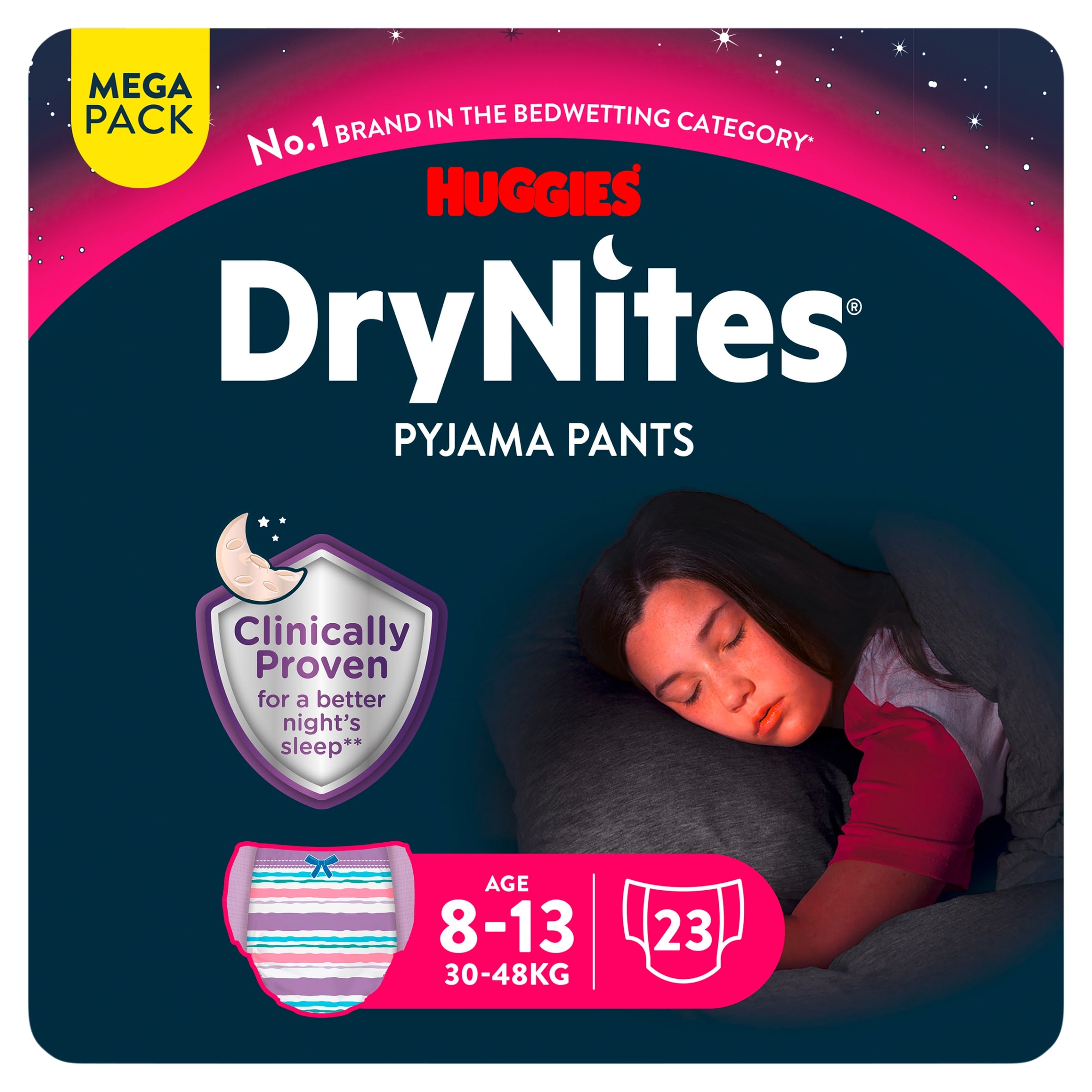 Huggies DryNites Bedwetting Pyjama Nappy Pants Girl 8-13Yr x 23