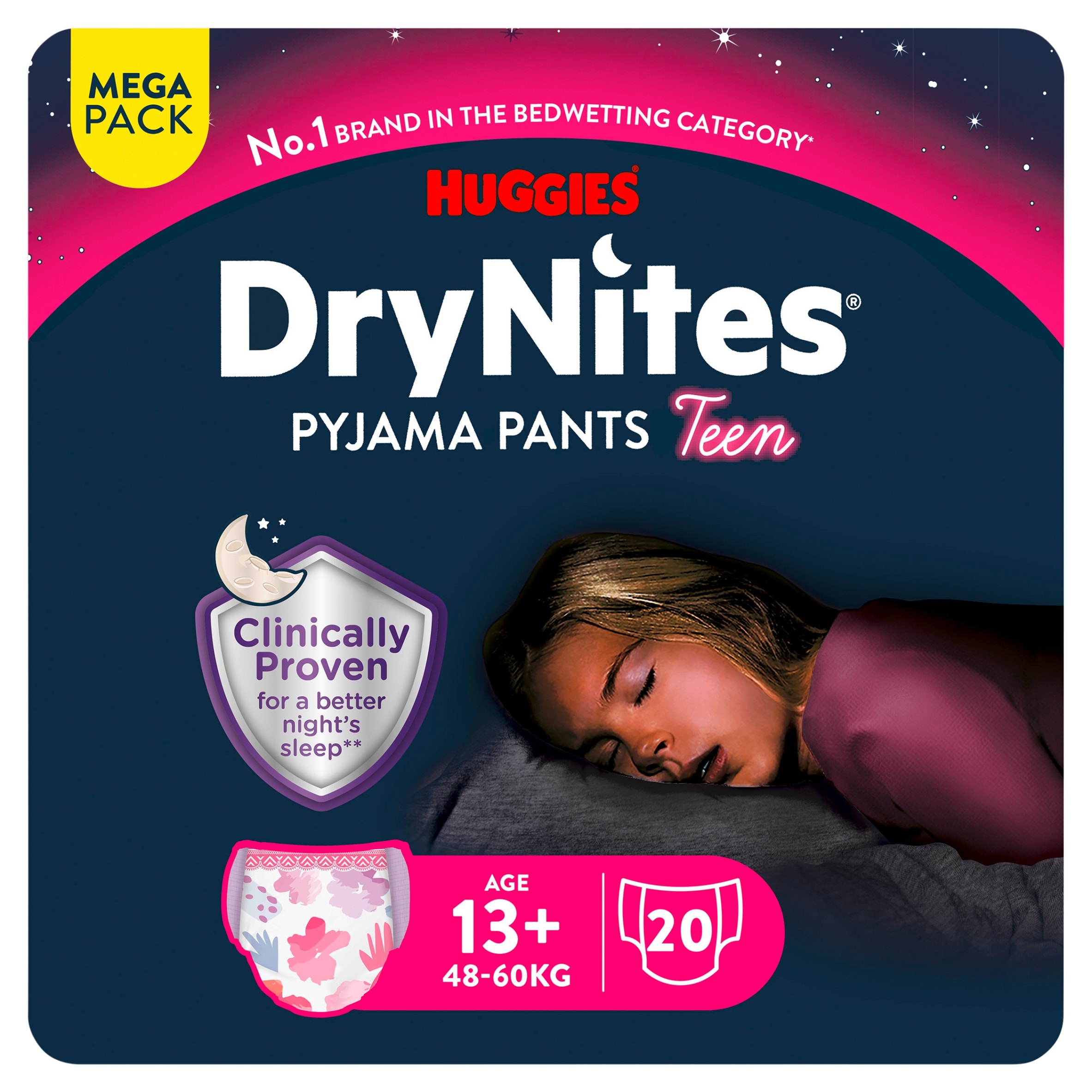 Huggies DryNites Bedwetting Pyjama Nappy Pants Girl 13Yrs+ x20