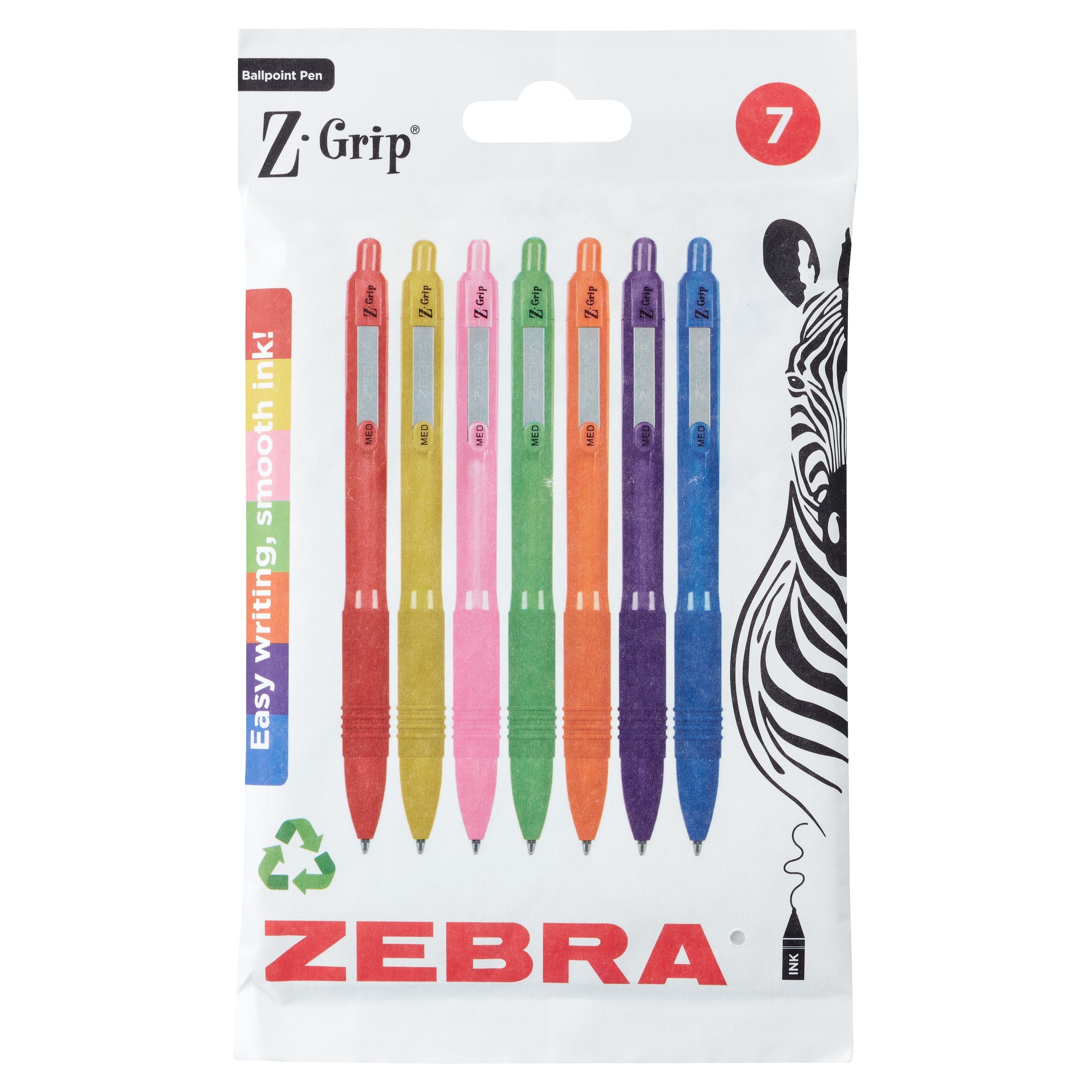 Zebra Z-Grip Rainbow Black ink Ballpoint Pens 7pk
