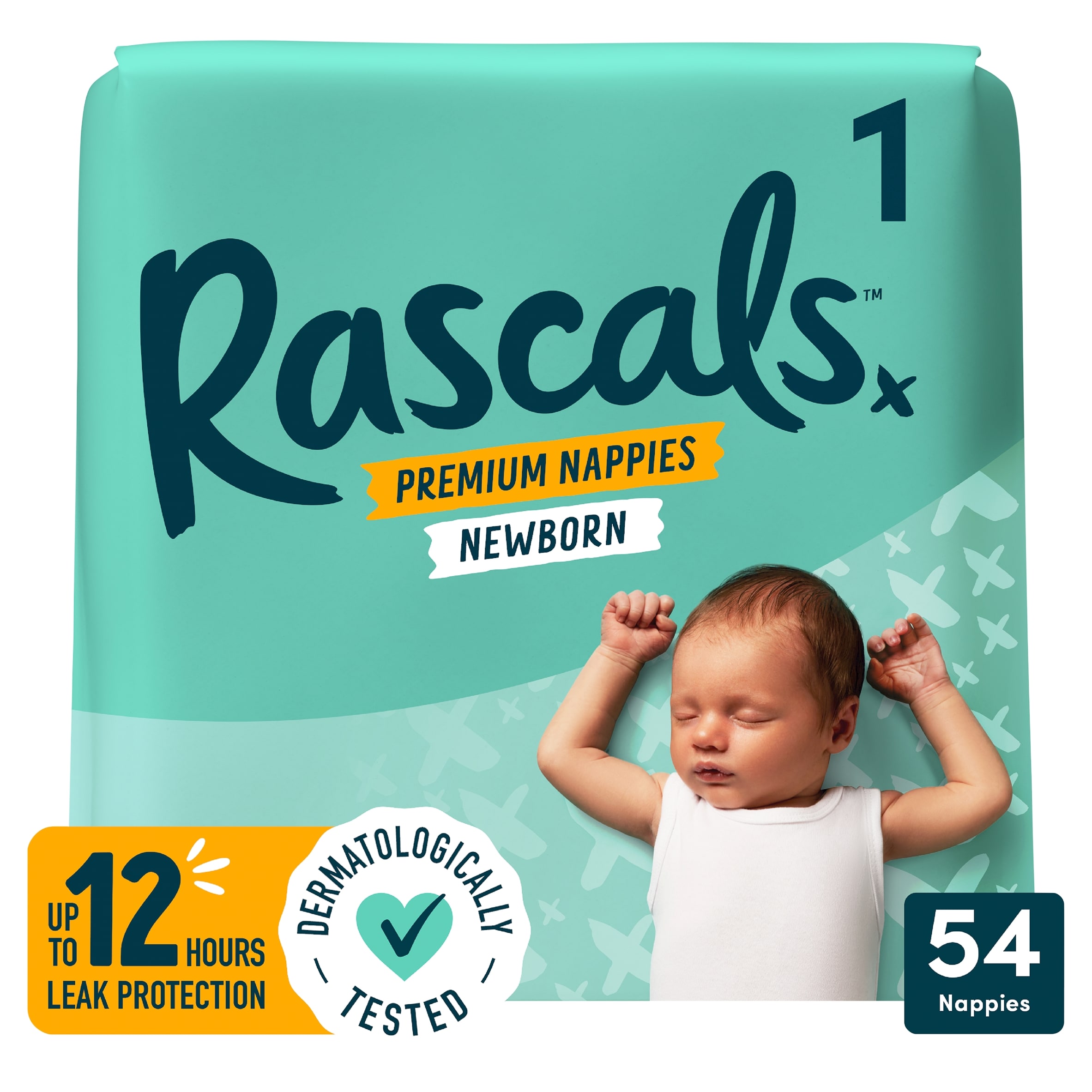 Rascals Premium Nappies, Size 1 | 54 Pack