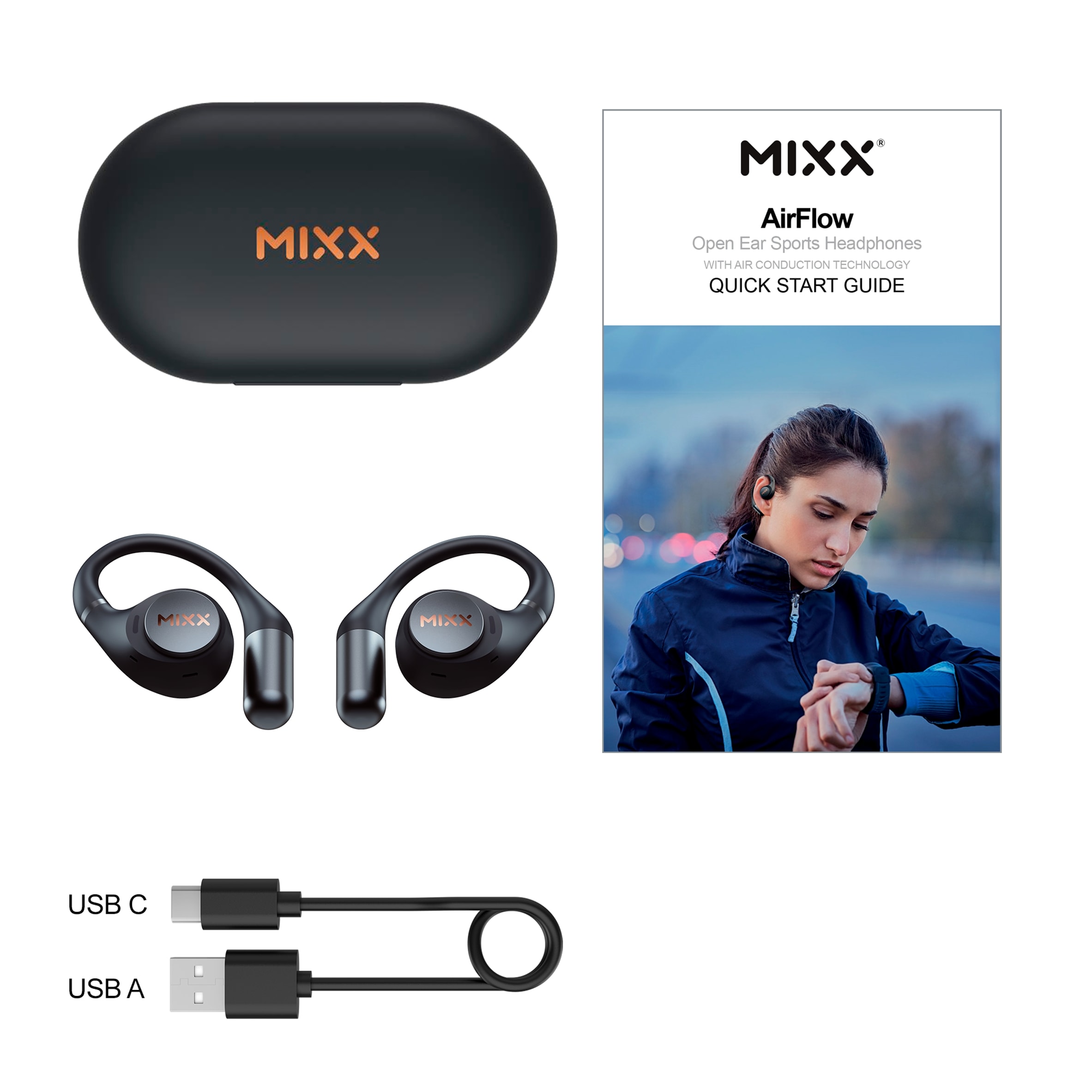 Mixx Airflow Open Ear Sports Headphones Black