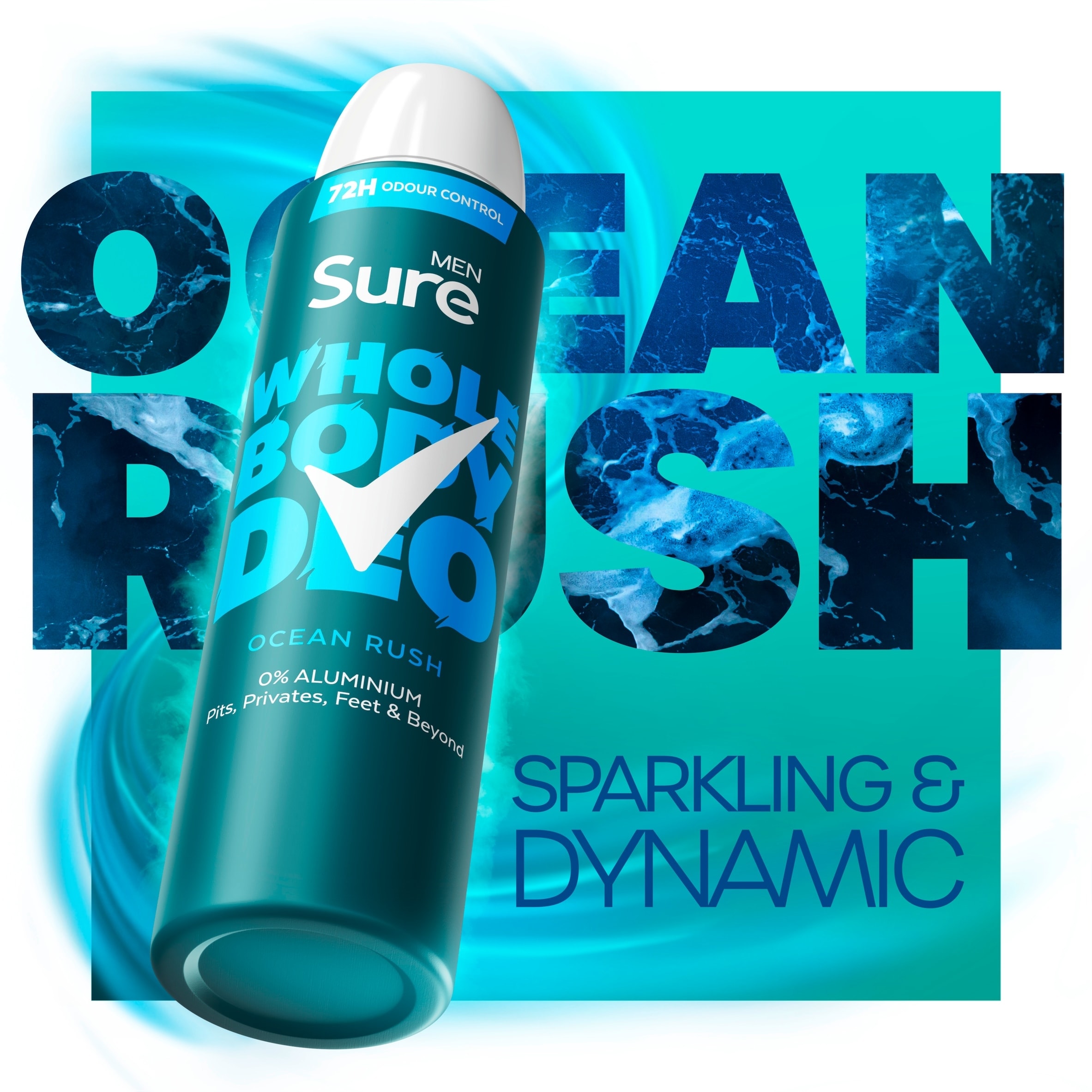 Sure Men Ocean Rush Whole Body Deodorant Spray 72h Odour Control 150ml thumbnail 2