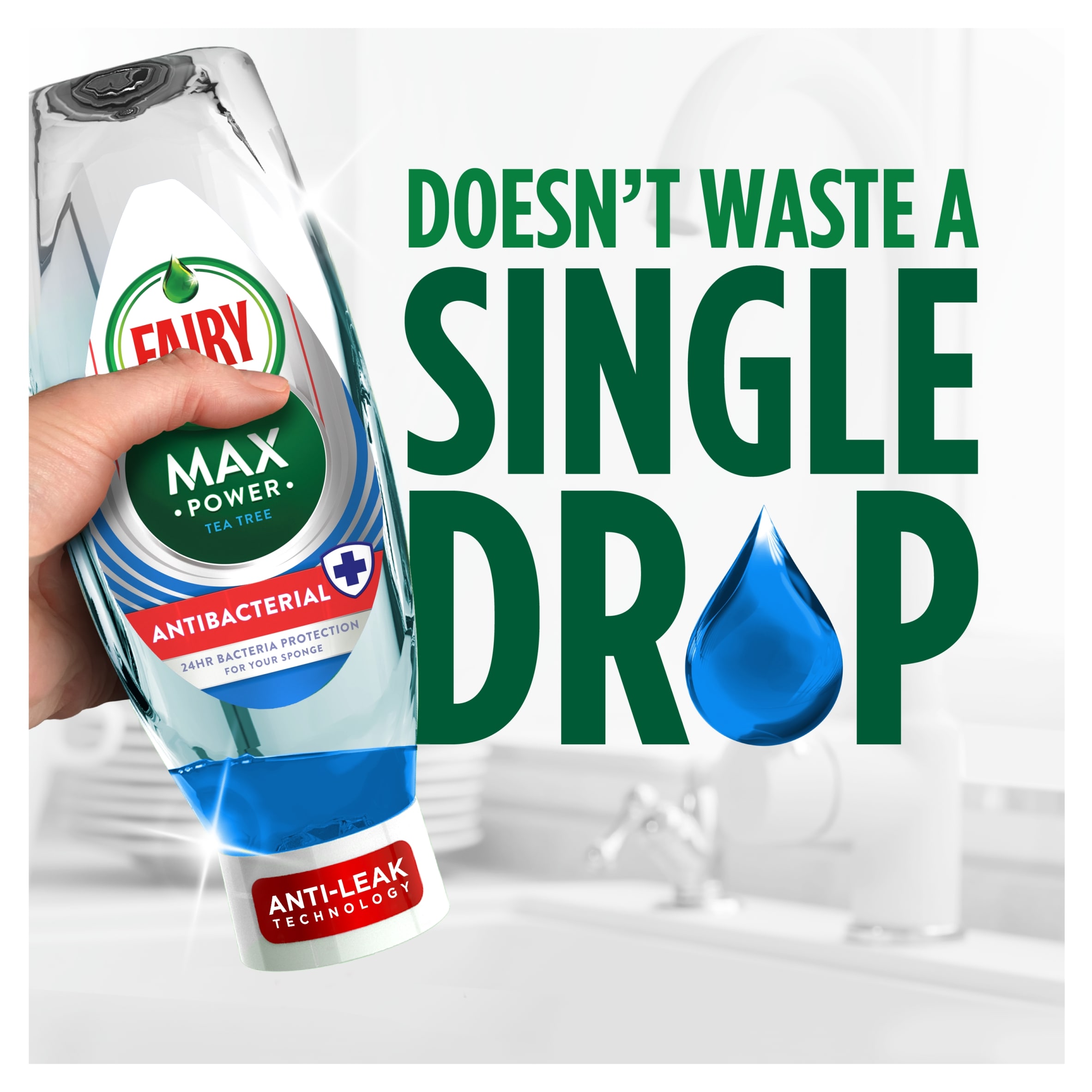 Fairy Max Power Eucalyptus Anti-Bacterial Washing Up Liquid 545ml thumbnail 4