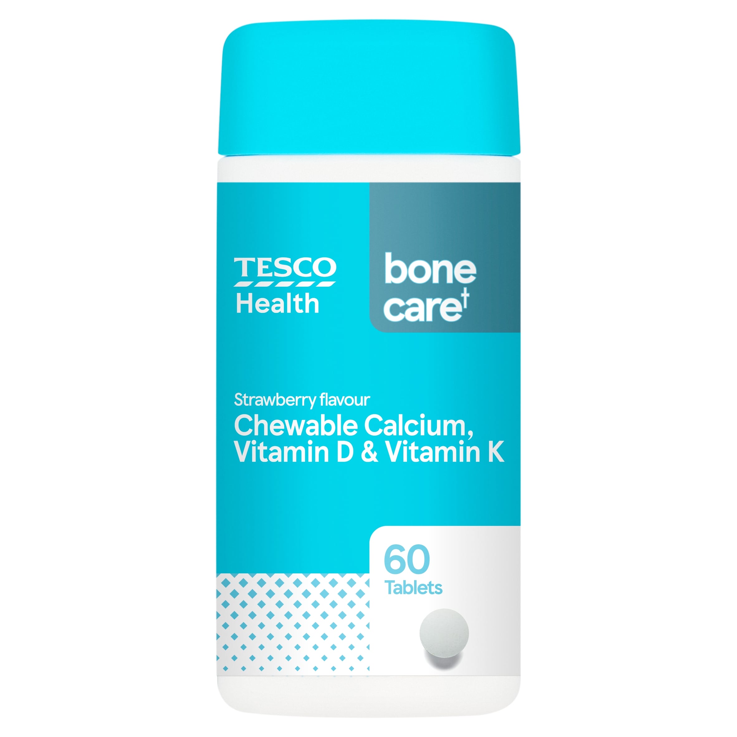 Tesco Health Strawberry Flavour Chewable Calcium, Vitamin D & K 60 Tablets
