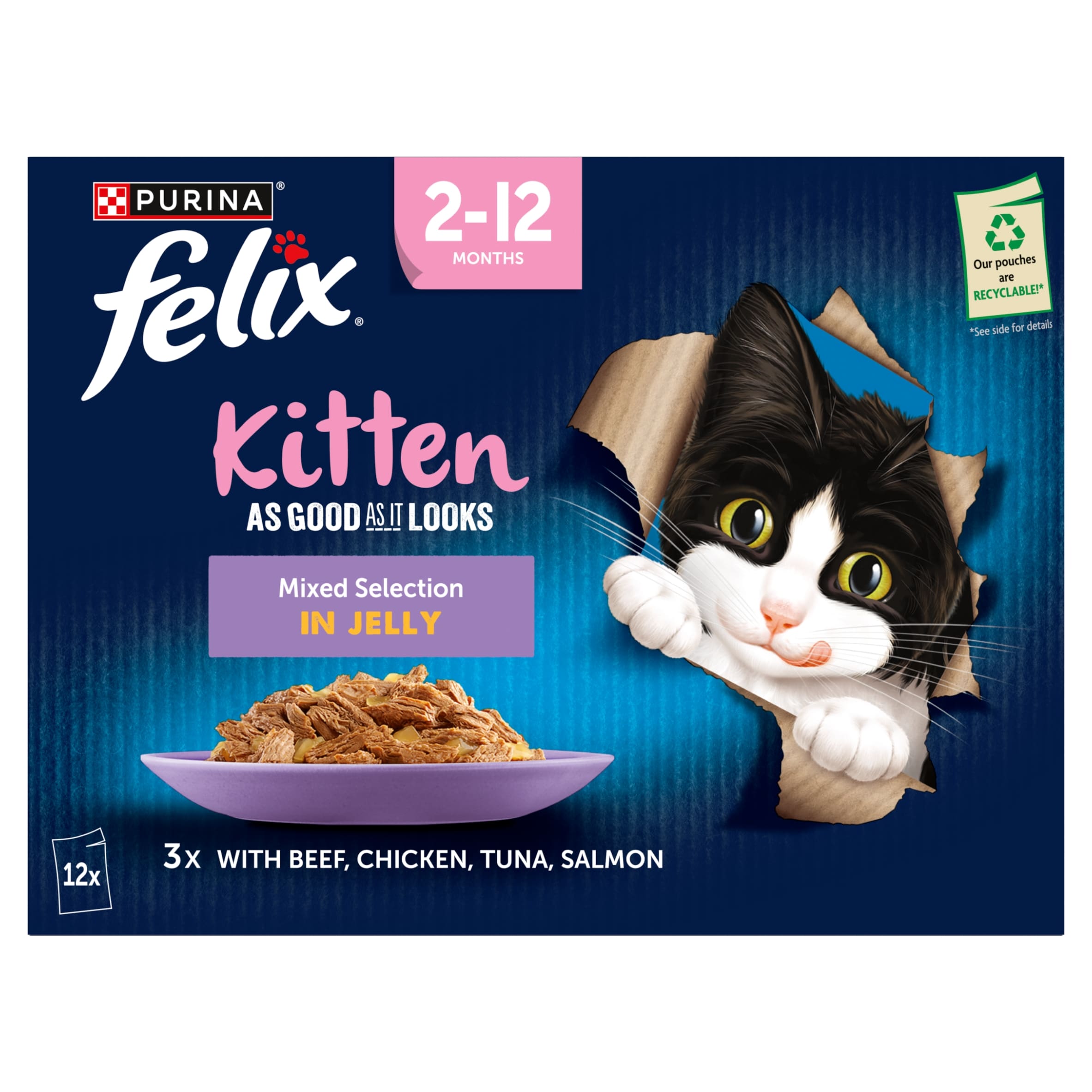 Felix As Good As it Looks Kitten Mixed in Jelly Wet Cat Food 12x85g thumbnail 2