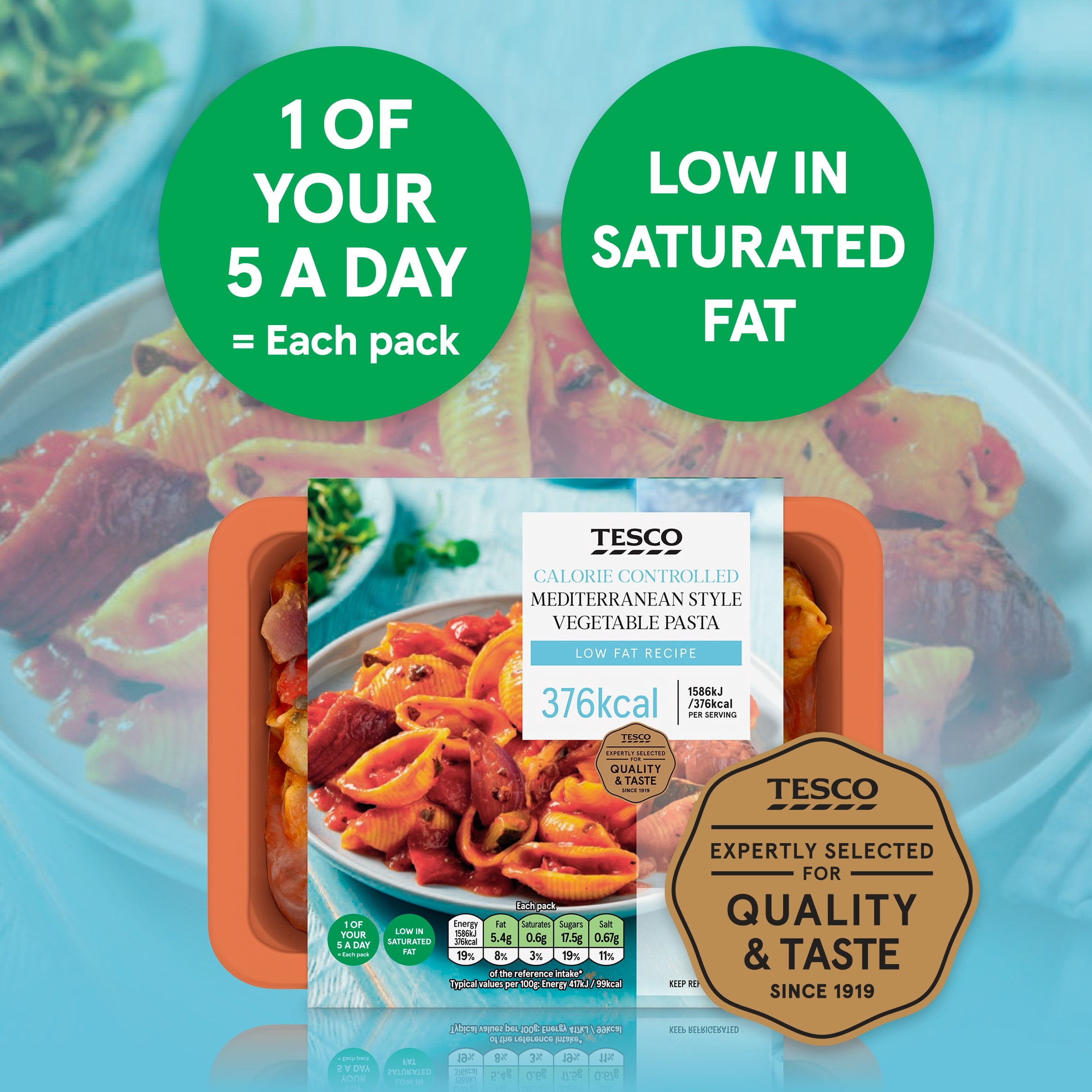 Tesco Calorie Controlled Mediterranean Style Vegetable Pasta 380g thumbnail 2