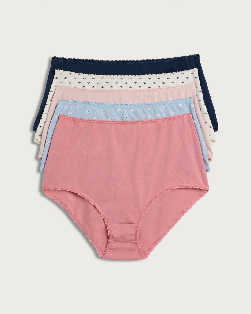 F&F 5-Pack Cotton Rich Floral Print Full Brief Knickers in Multi thumbnail 4