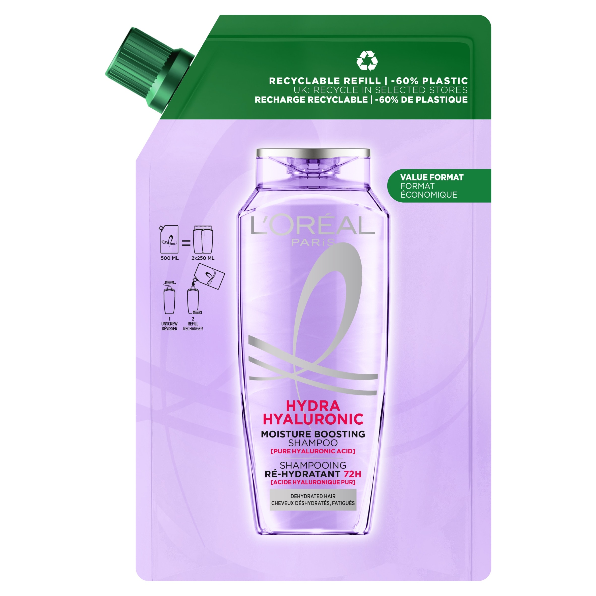 L'Oreal Hydra Hyaluronic Shampoo Refill 500Ml