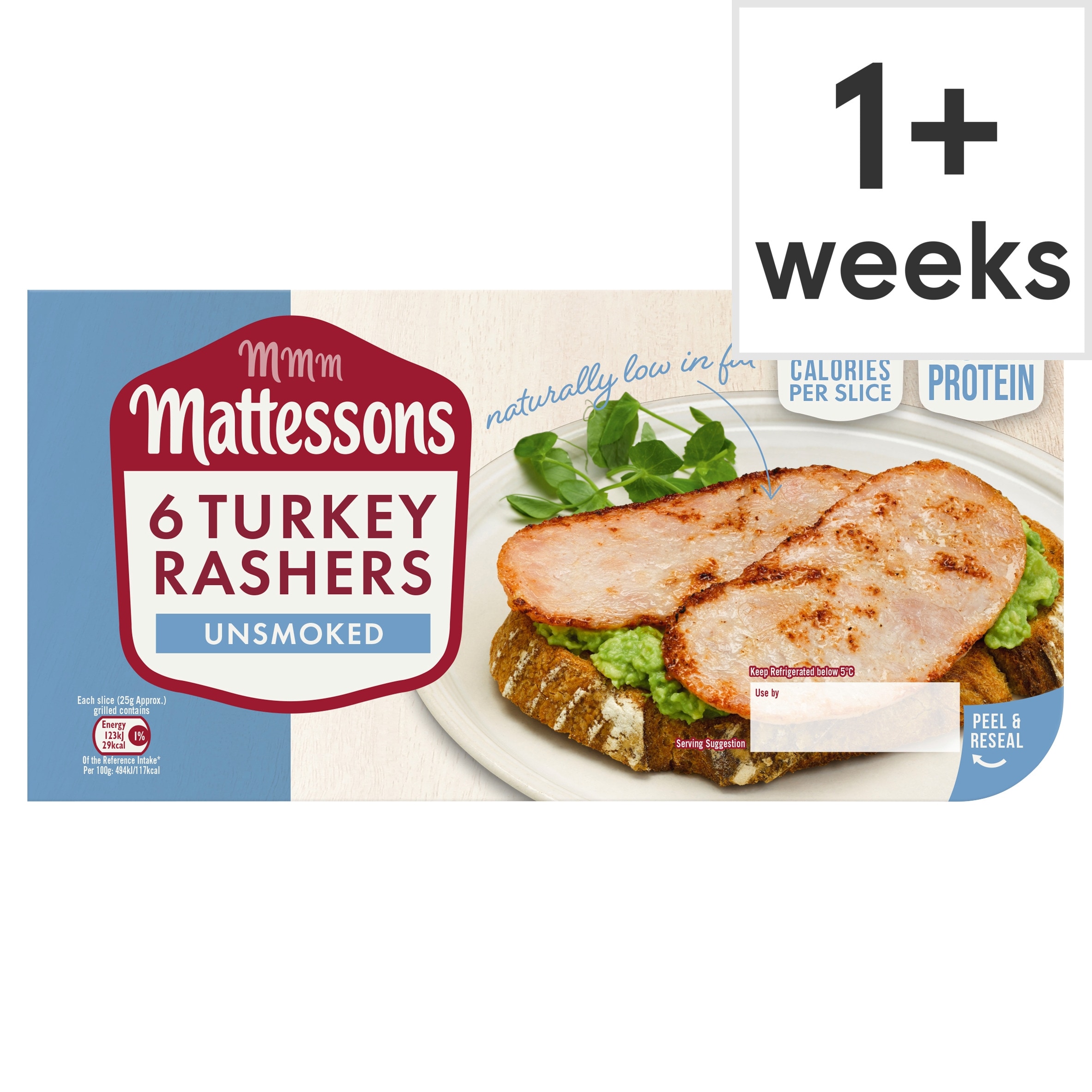 Mattessons 6 Turkey Rashers Unsmoked 150g