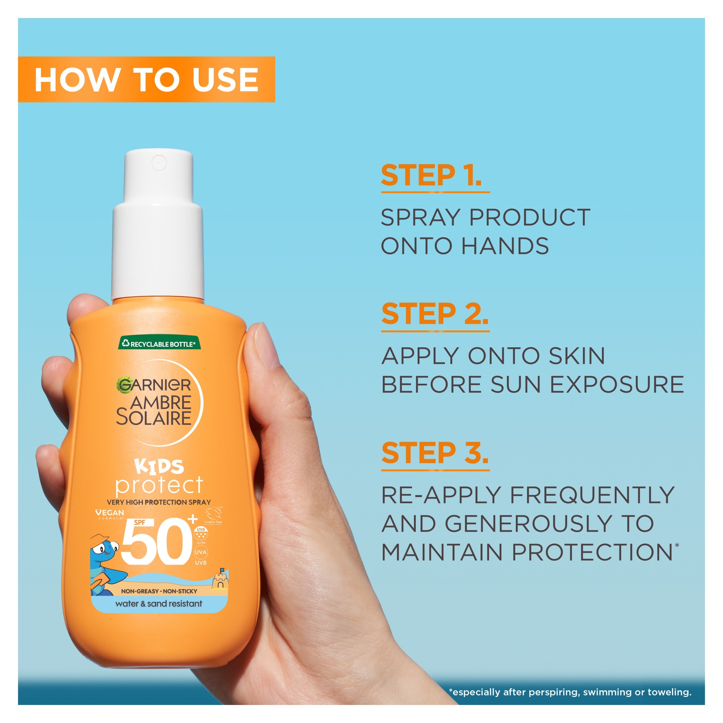 Garnier Ambre Solaire Kids Protect SPF50+ Spray 150ml thumbnail 5