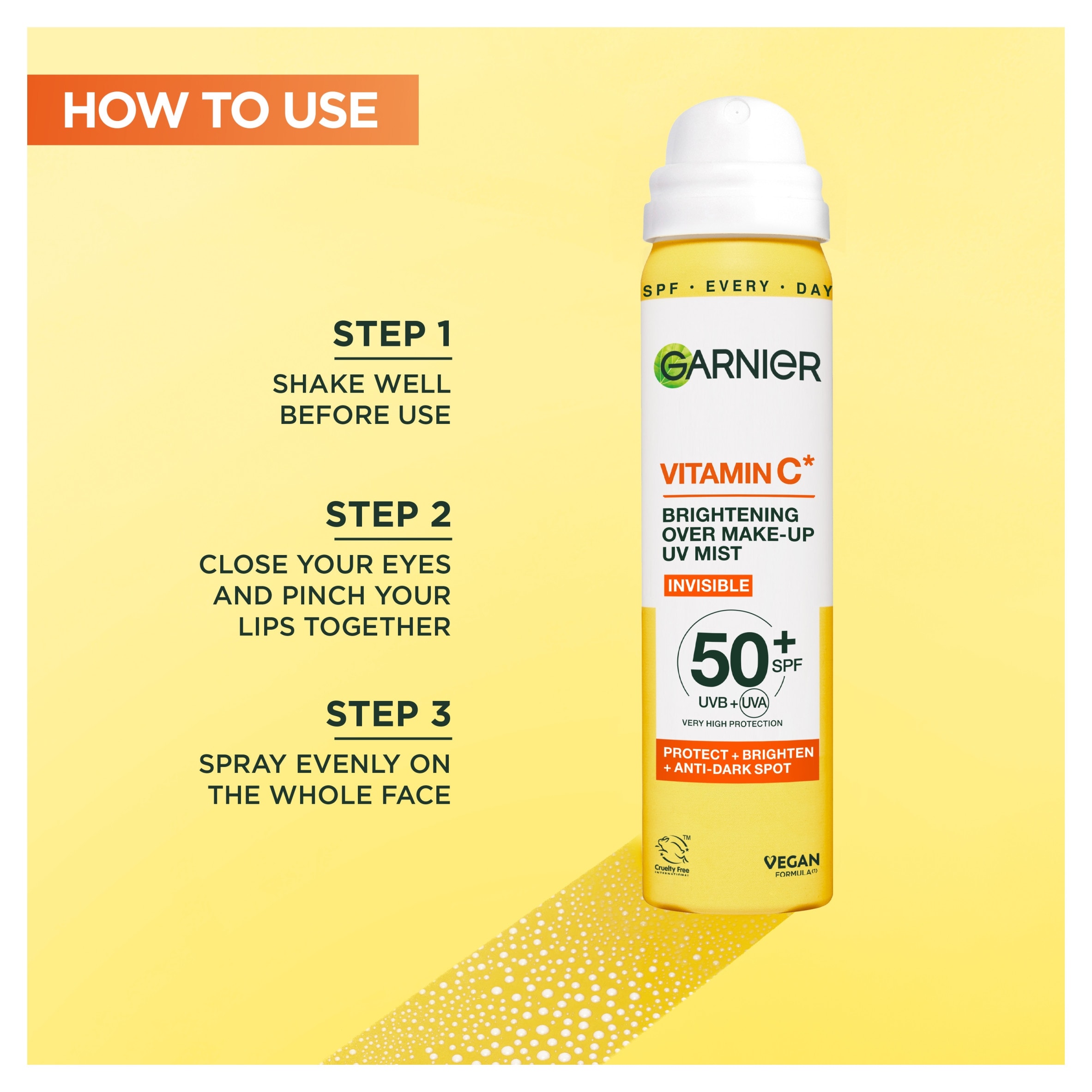 Garnier Skin Active Vitamin C Over Make-up UV Mist Invisible SPF50+ 75ml thumbnail 5