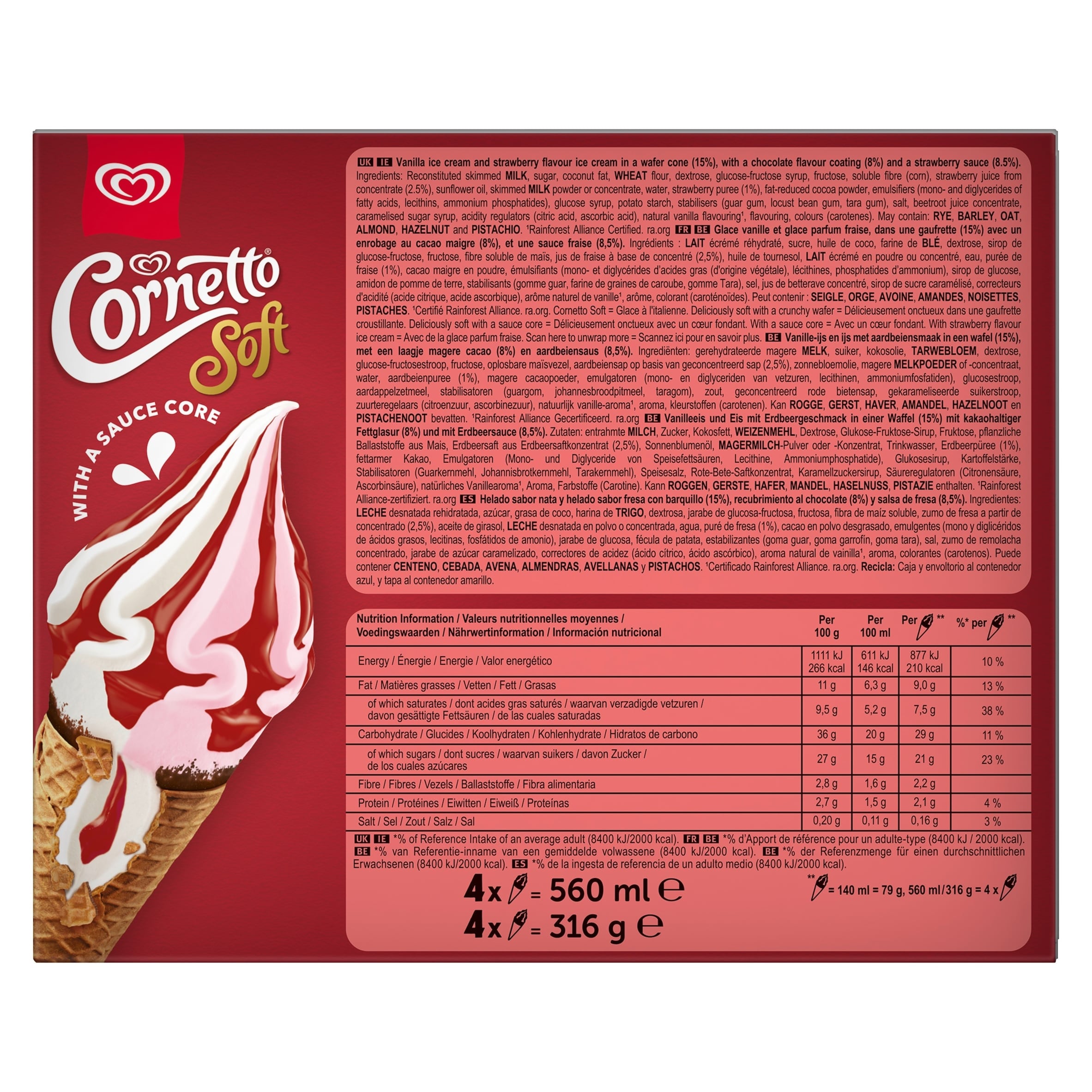 Cornetto Soft Strawberry & Vanilla Ice Cream Cones 4 x 140ml thumbnail 2