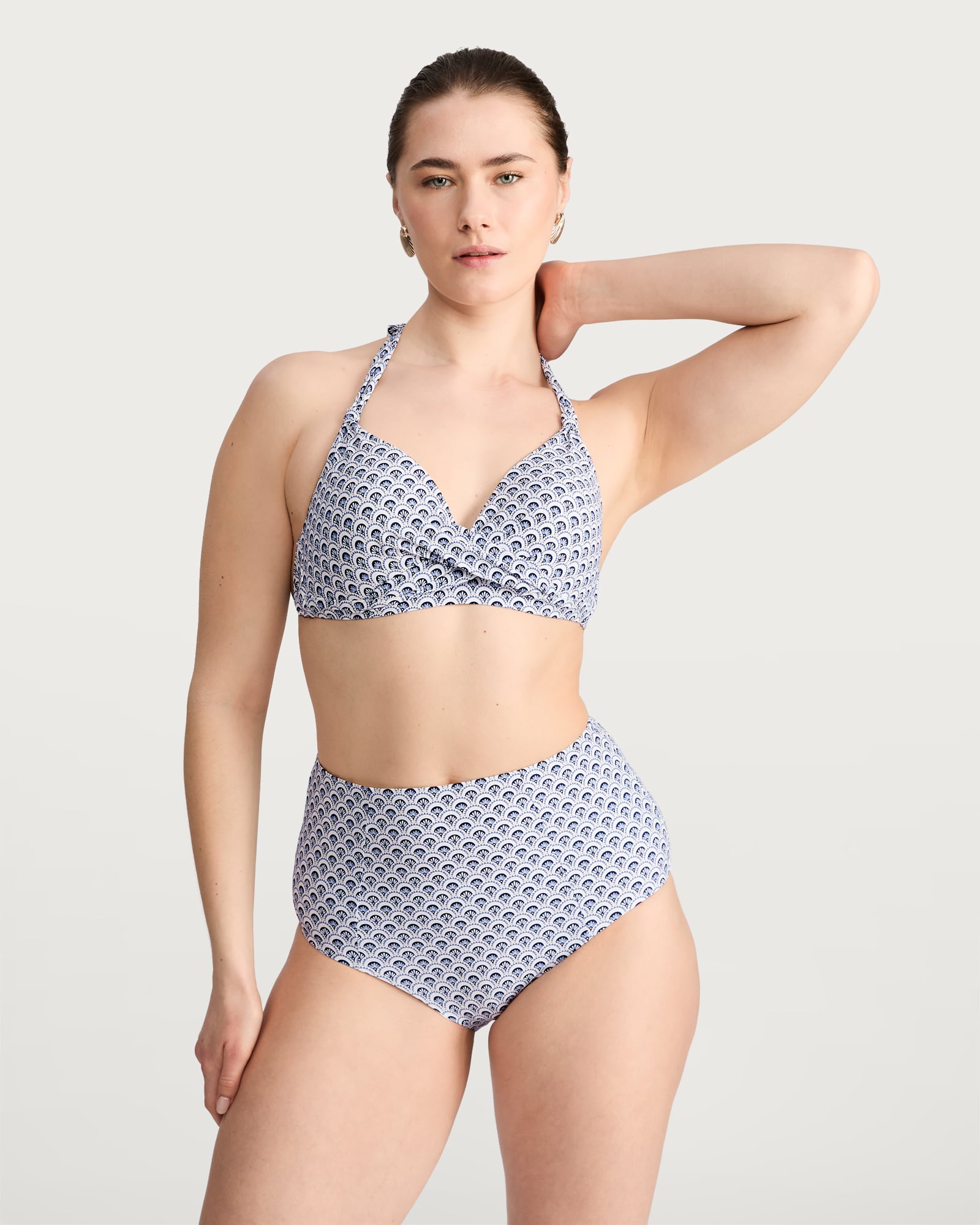 F&F Geometric Print Halter Neck Bikini Top in Blue thumbnail 2