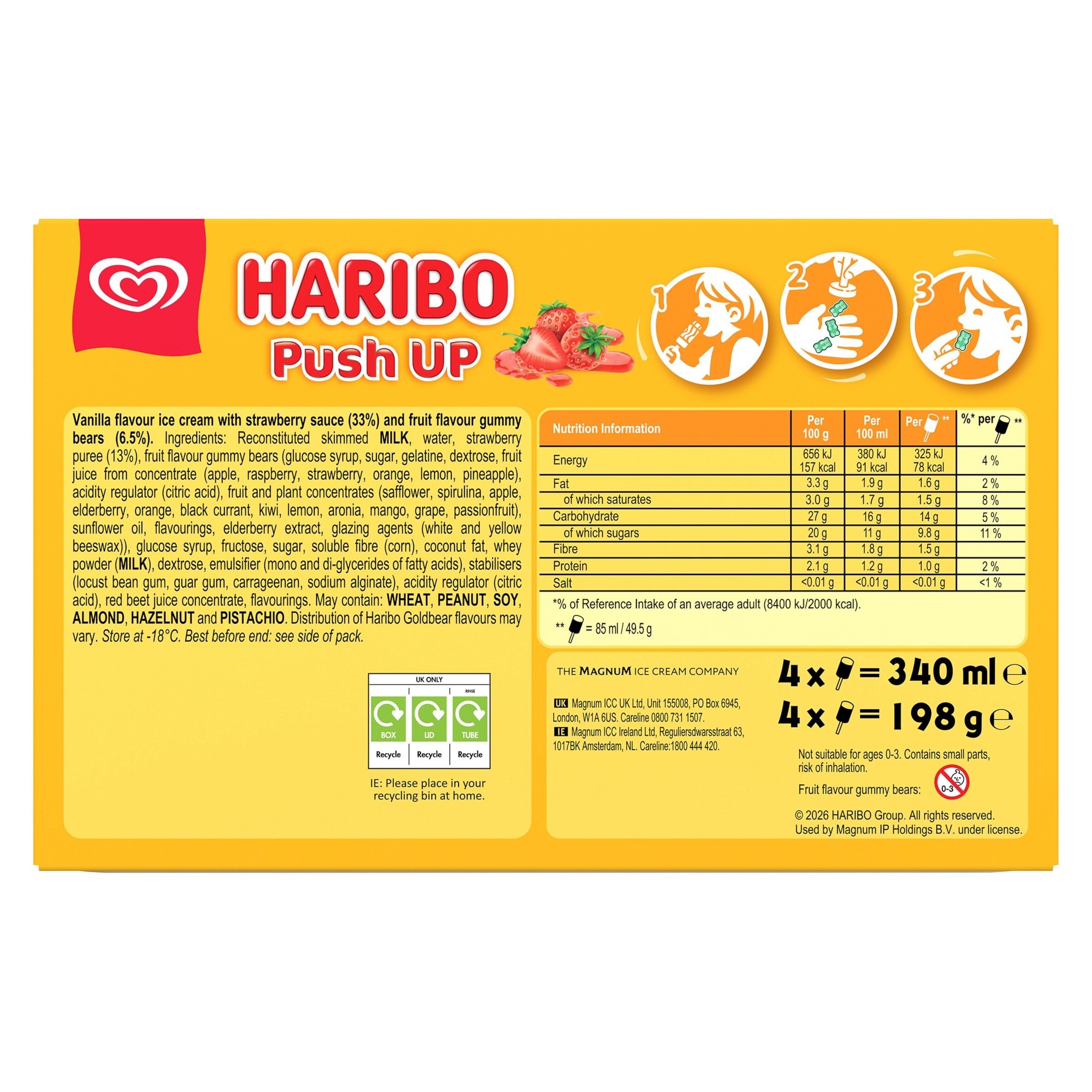 Wall's Haribo Push Up Vanilla & Strawberry Ice Cream Sticks 4 x 85ml thumbnail 2
