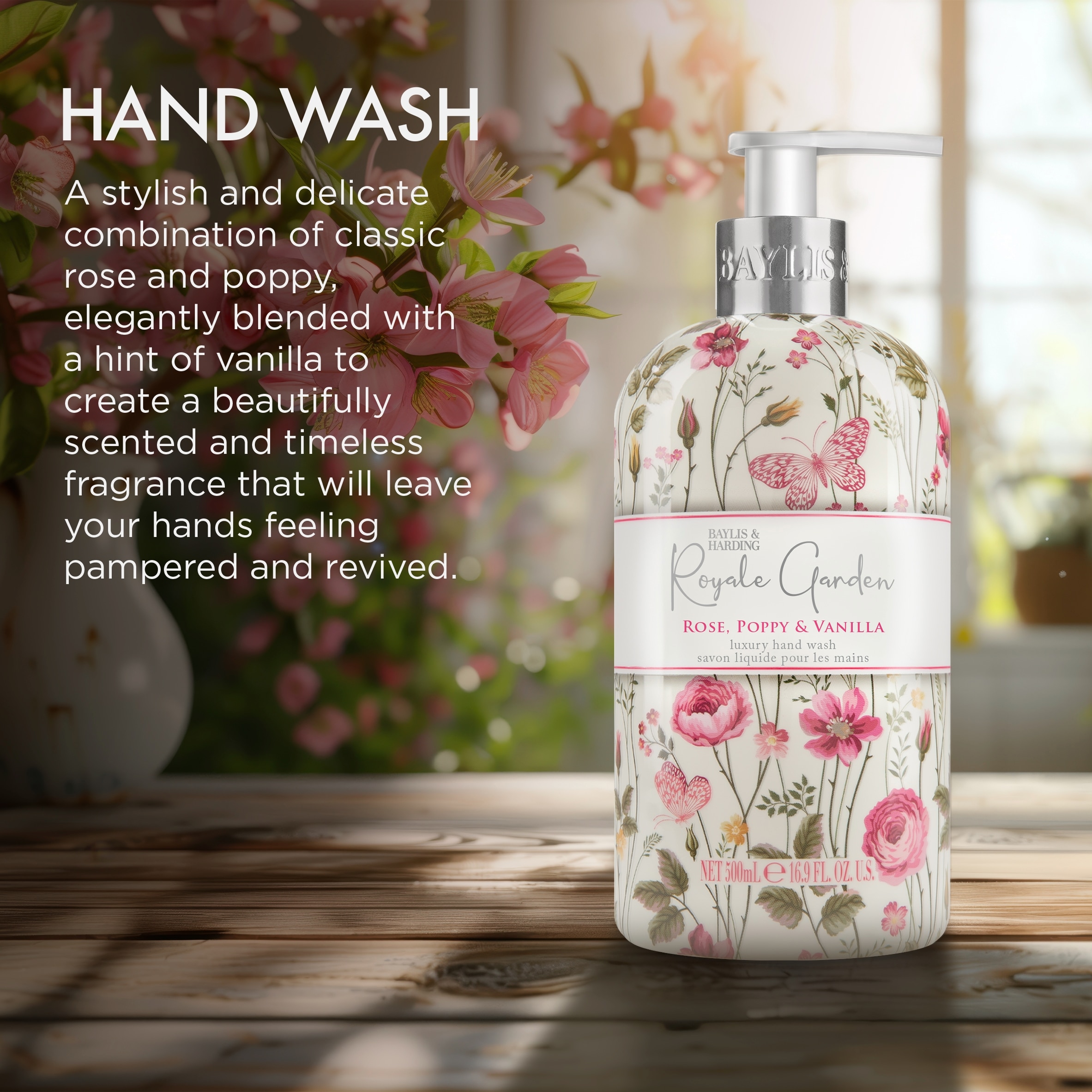 Baylis & Harding Royale Garden Rose Poppy & Vanilla Hand Wash 500ml thumbnail 3