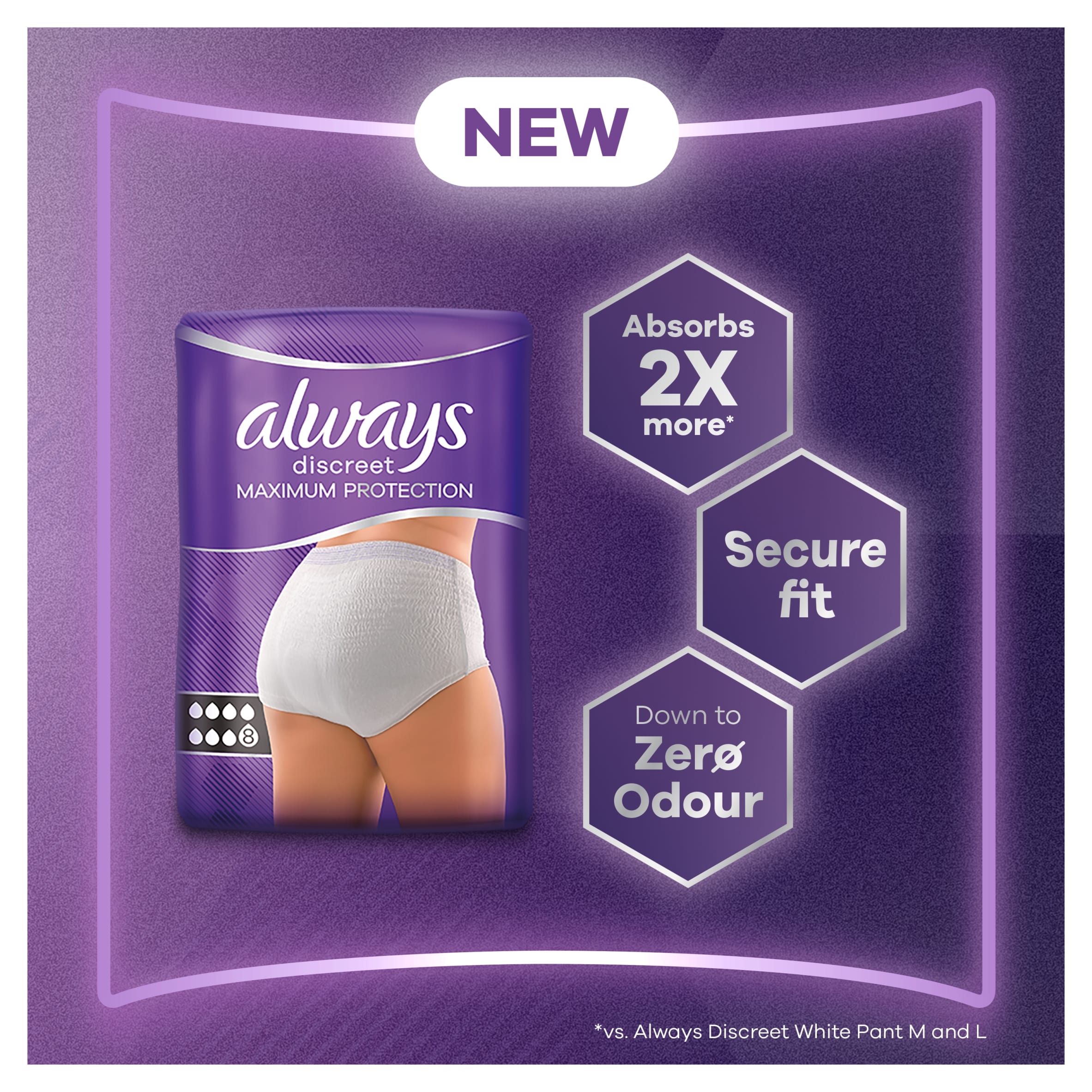 Always Discreet Maximum Protection Incontinence Pants M UK10-16 8 Pack thumbnail 3