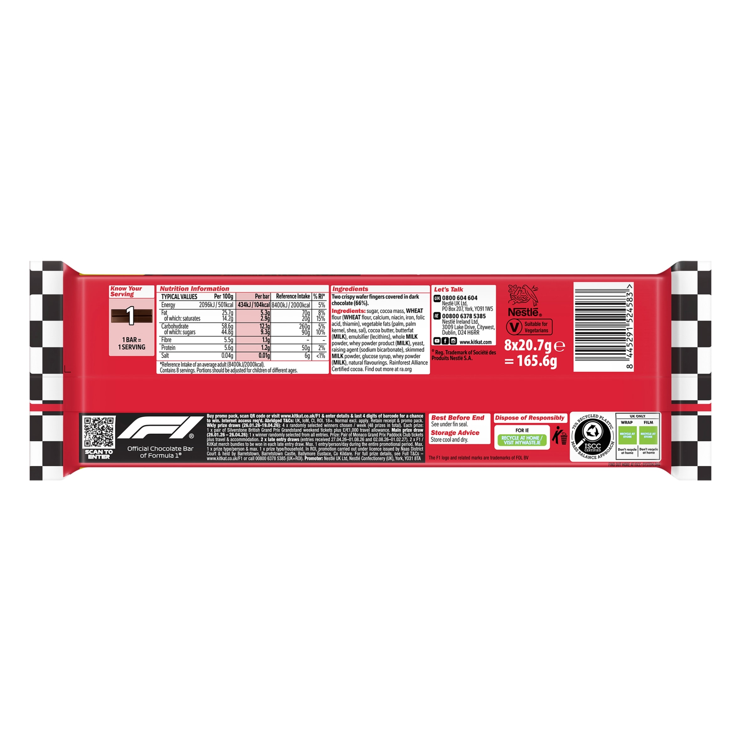 KitKat 2 Finger Dark Chocolate Biscuit Bar 8 Pack Multipack 165.6g thumbnail 3