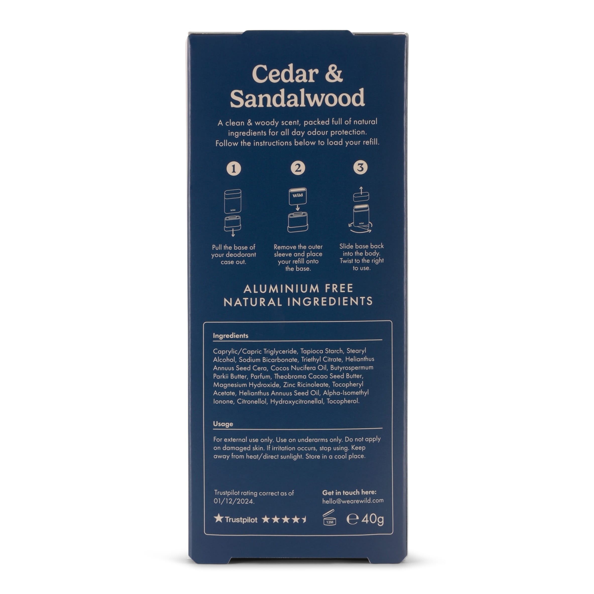 Wild Sandalwood & Cedar Refillable Natural Deodorant 40g thumbnail 5