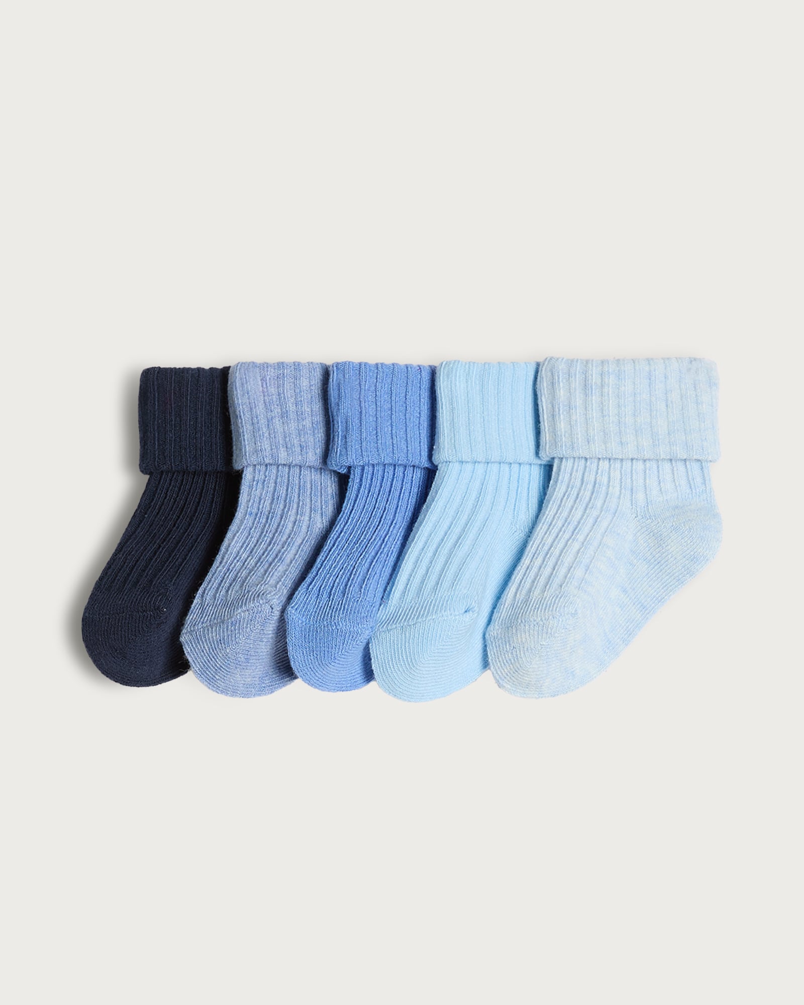 F&F Baby 5-Pack Cotton Blend Ribbed Roll Top Socks in Blue