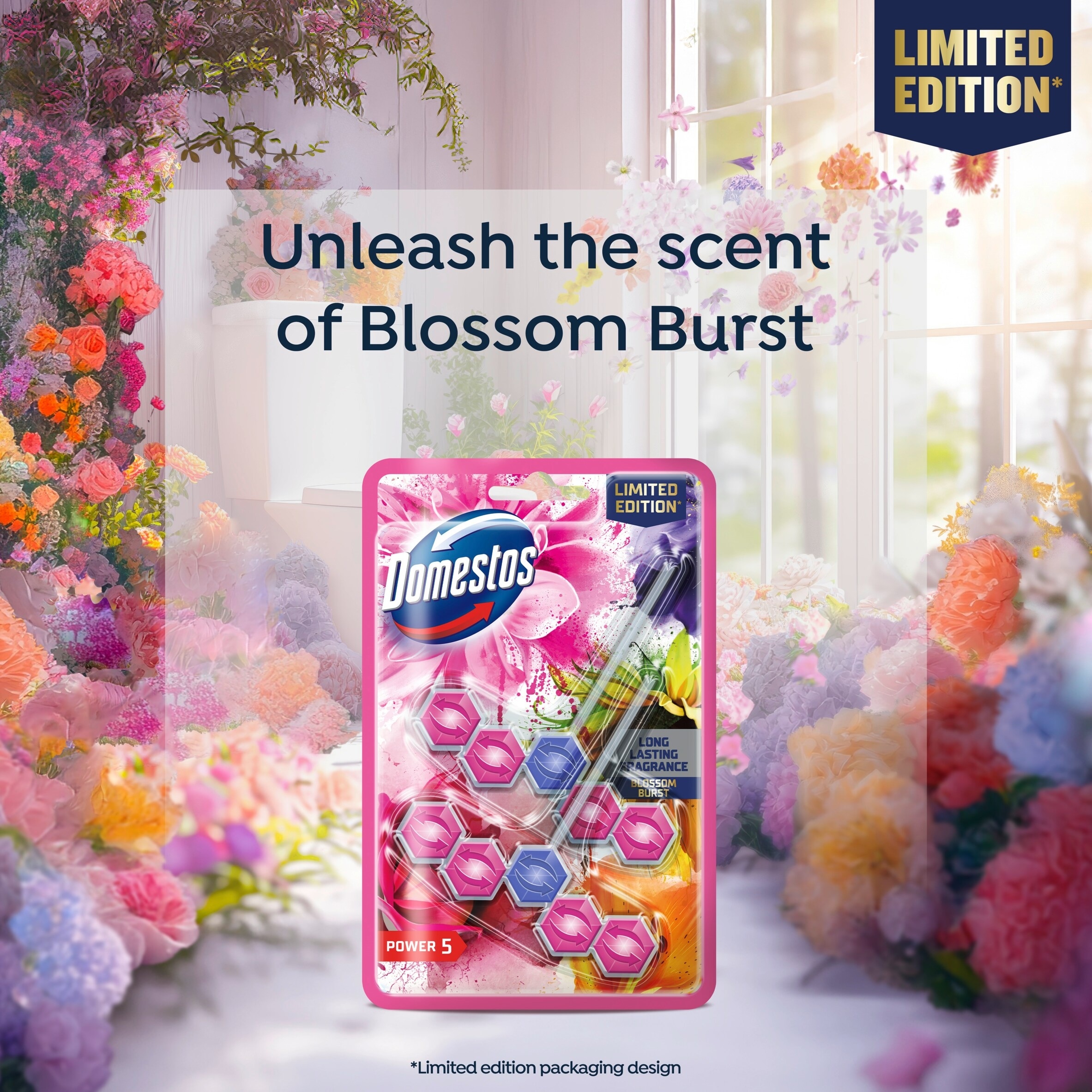 Domestos Power 5 Toilet Rim Block Blossom Burst 2x50g thumbnail 3