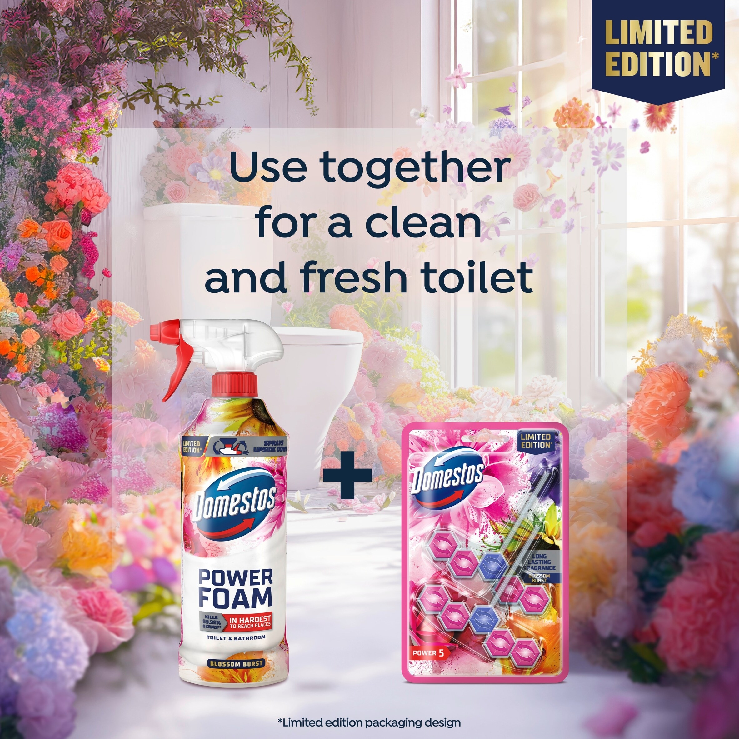 Domestos Power 5 Toilet Rim Block Blossom Burst 2x50g thumbnail 4
