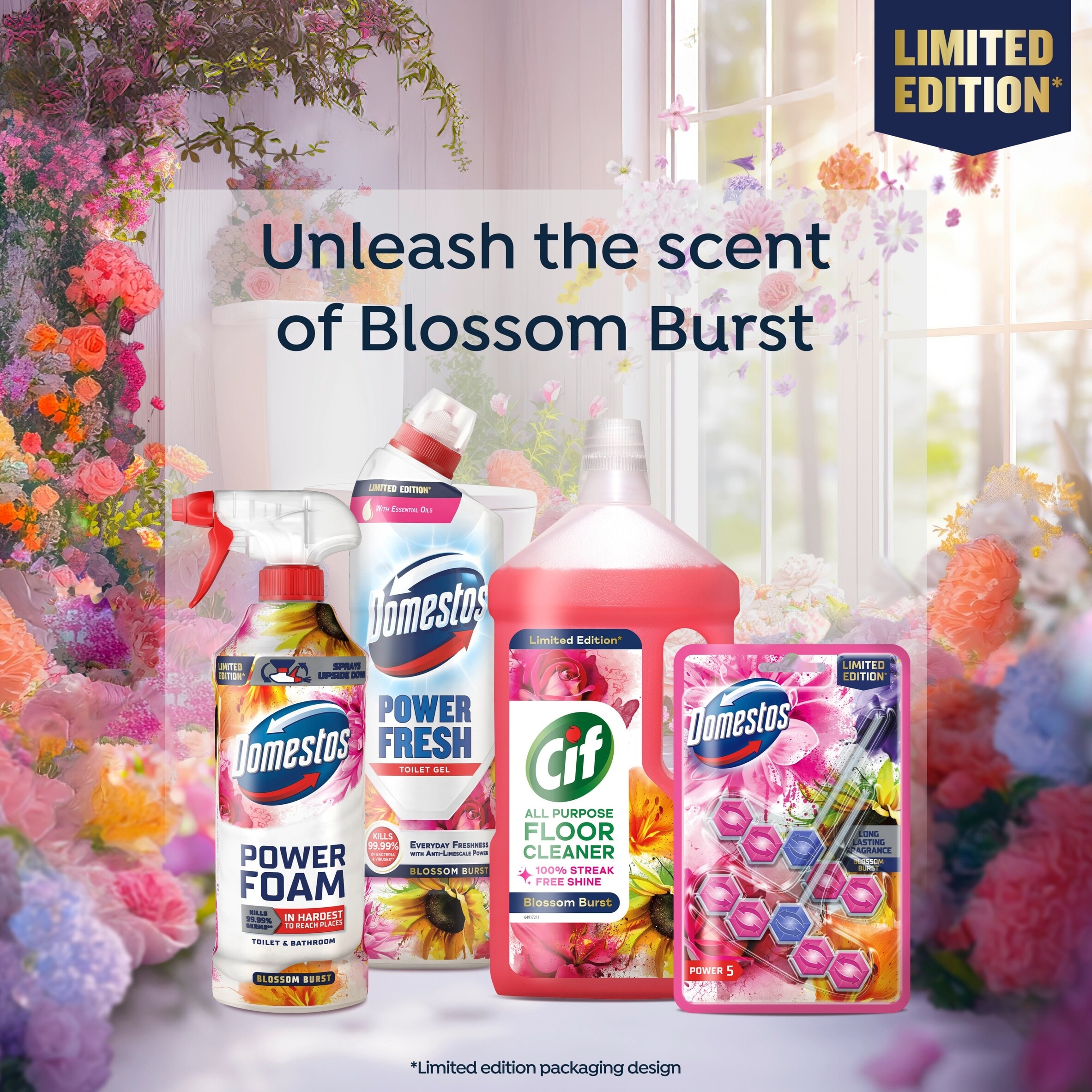 Domestos Power 5 Toilet Rim Block Blossom Burst 2x50g thumbnail 5