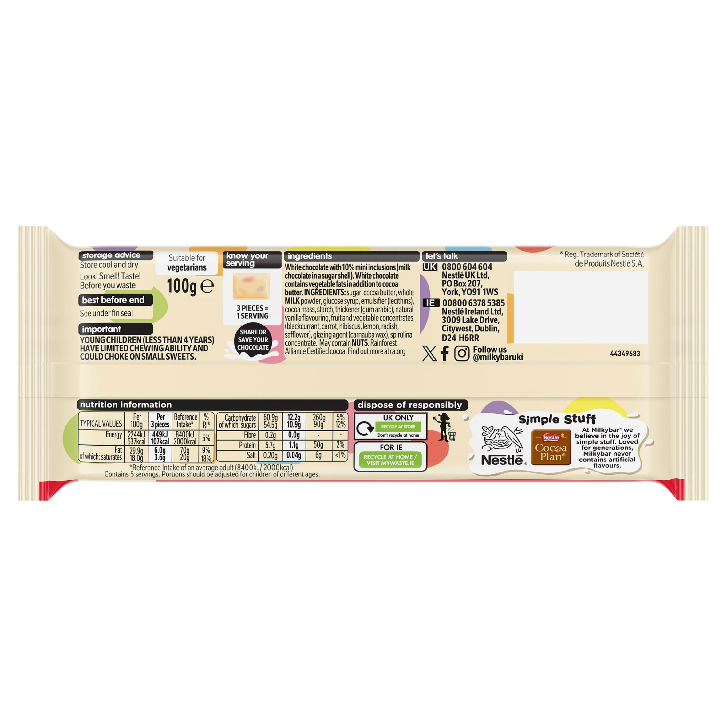 Milkybar Mini Eggs Easter White Chocolate Sharing Bar 100g thumbnail 3