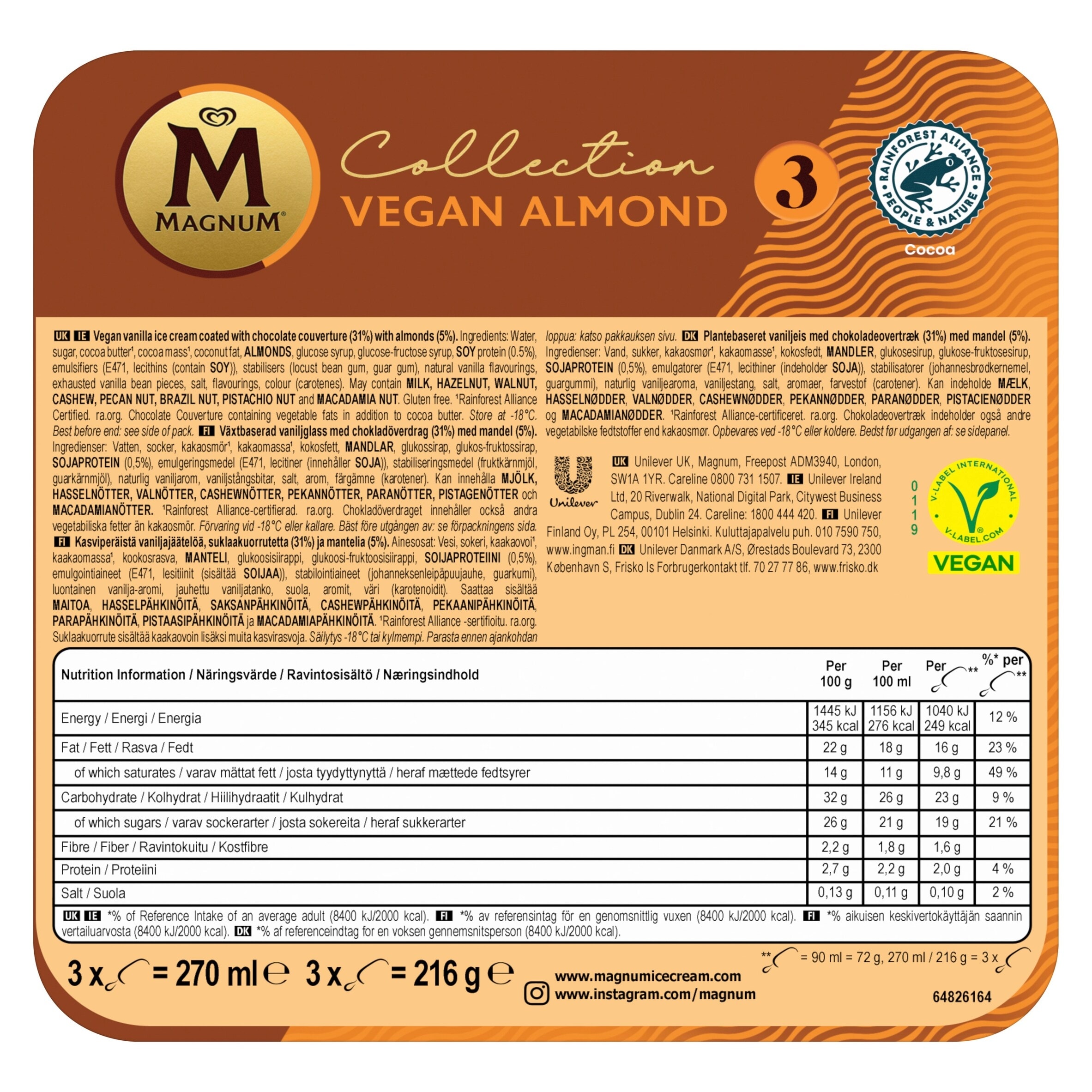 Magnum Collection Vegan Almond Ice Cream Sticks 3 x 90ml thumbnail 2