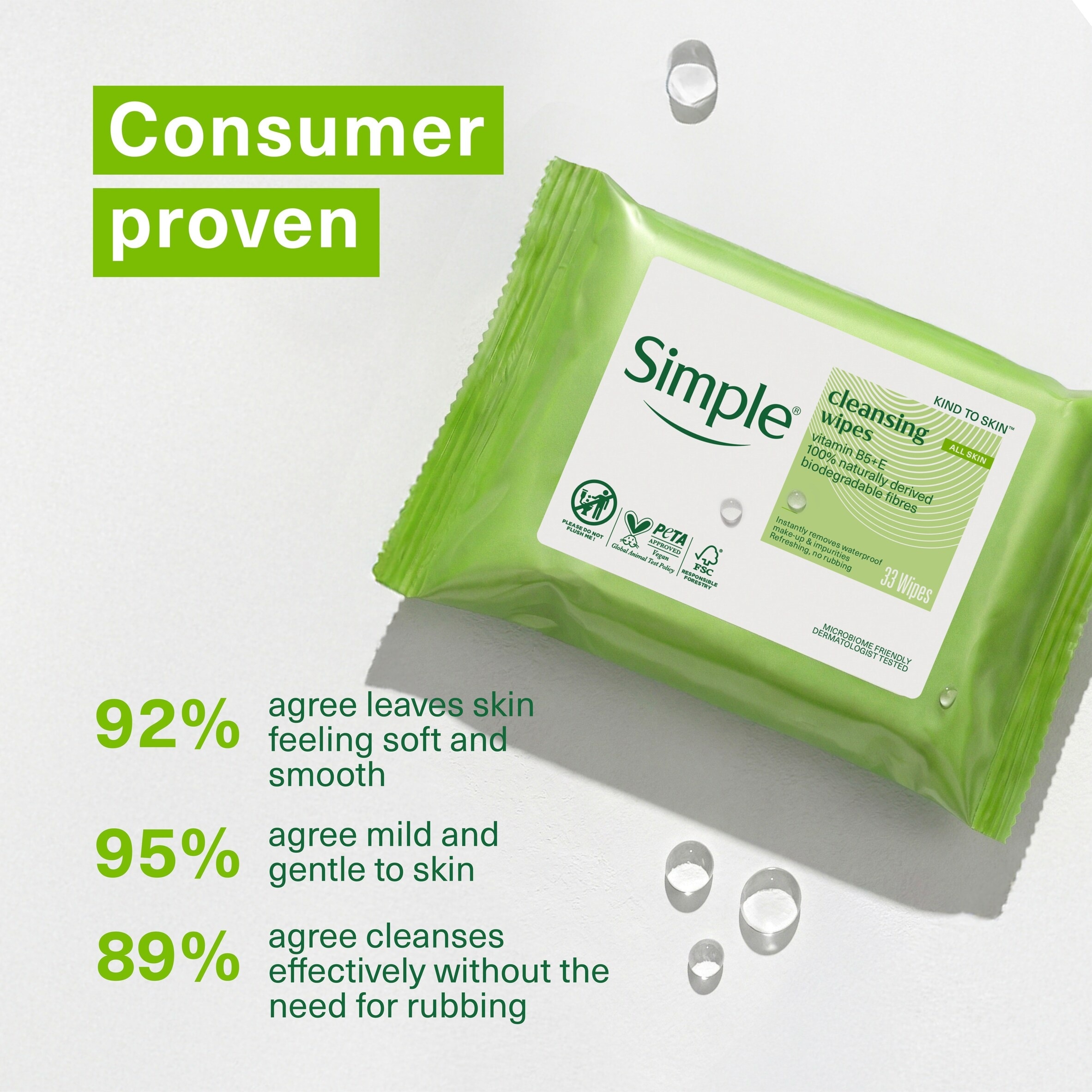 Simple Cleansing Biodegradable Wipes 33 Pack thumbnail 2