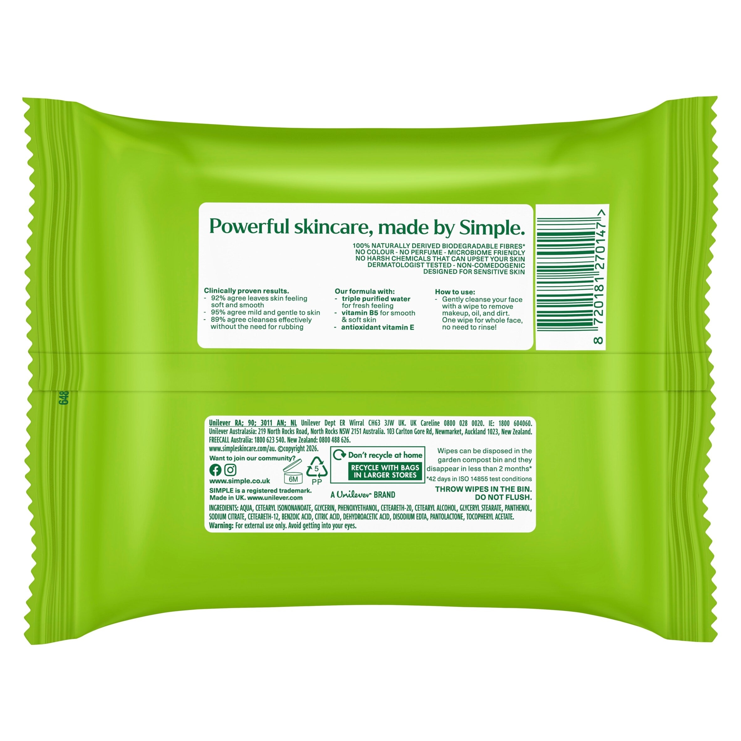 Simple Cleansing Biodegradable Wipes 33 Pack thumbnail 5