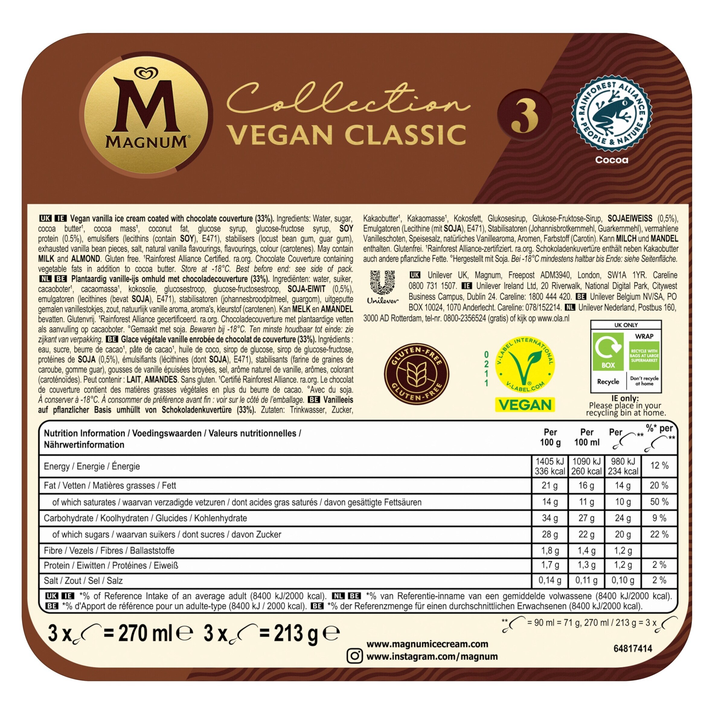 Magnum Collection Vegan Classic Ice Cream Sticks 3 x 90ml thumbnail 2