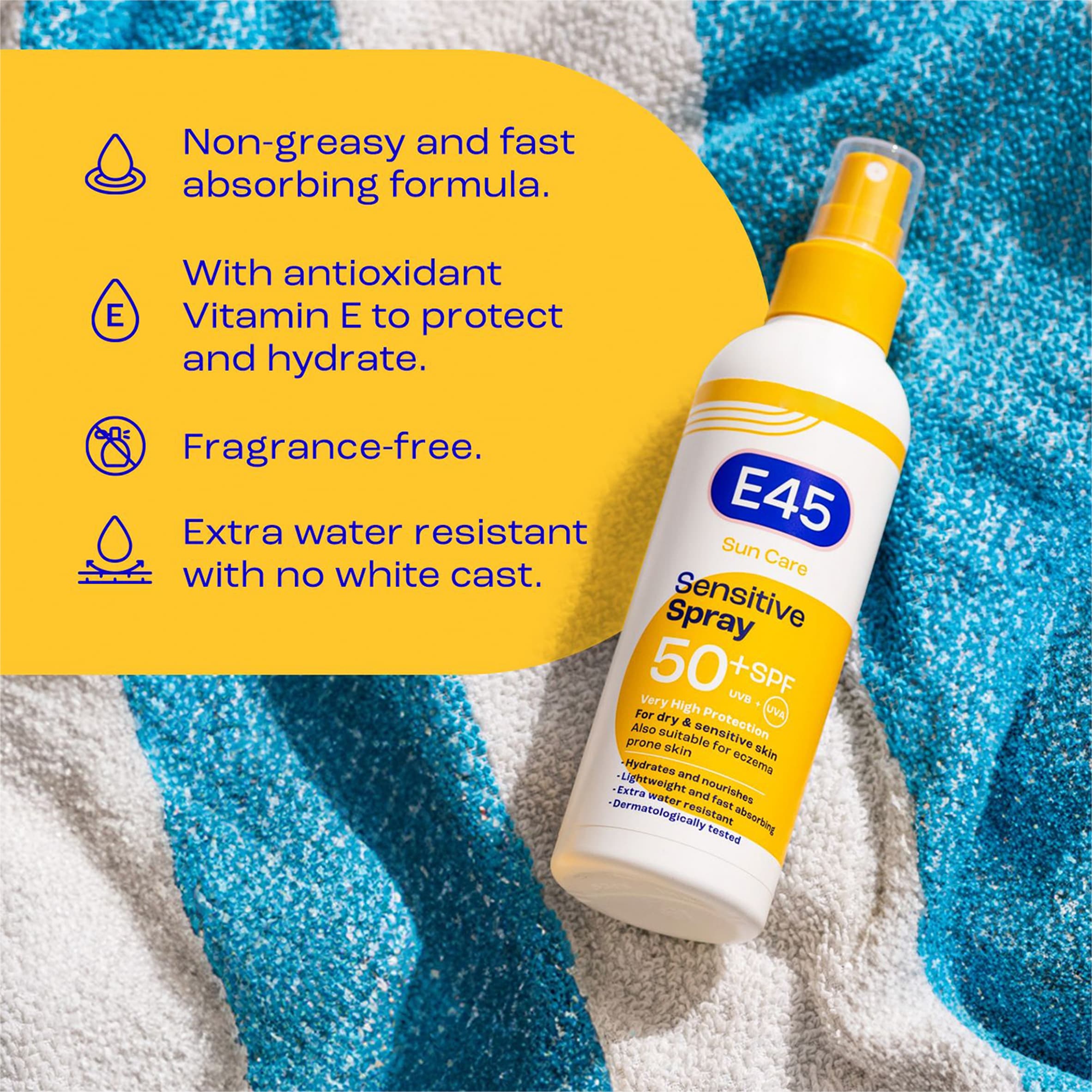 E45 Sun Care Sensitive Sun Cream Spray SPF50+ 180ml thumbnail 2