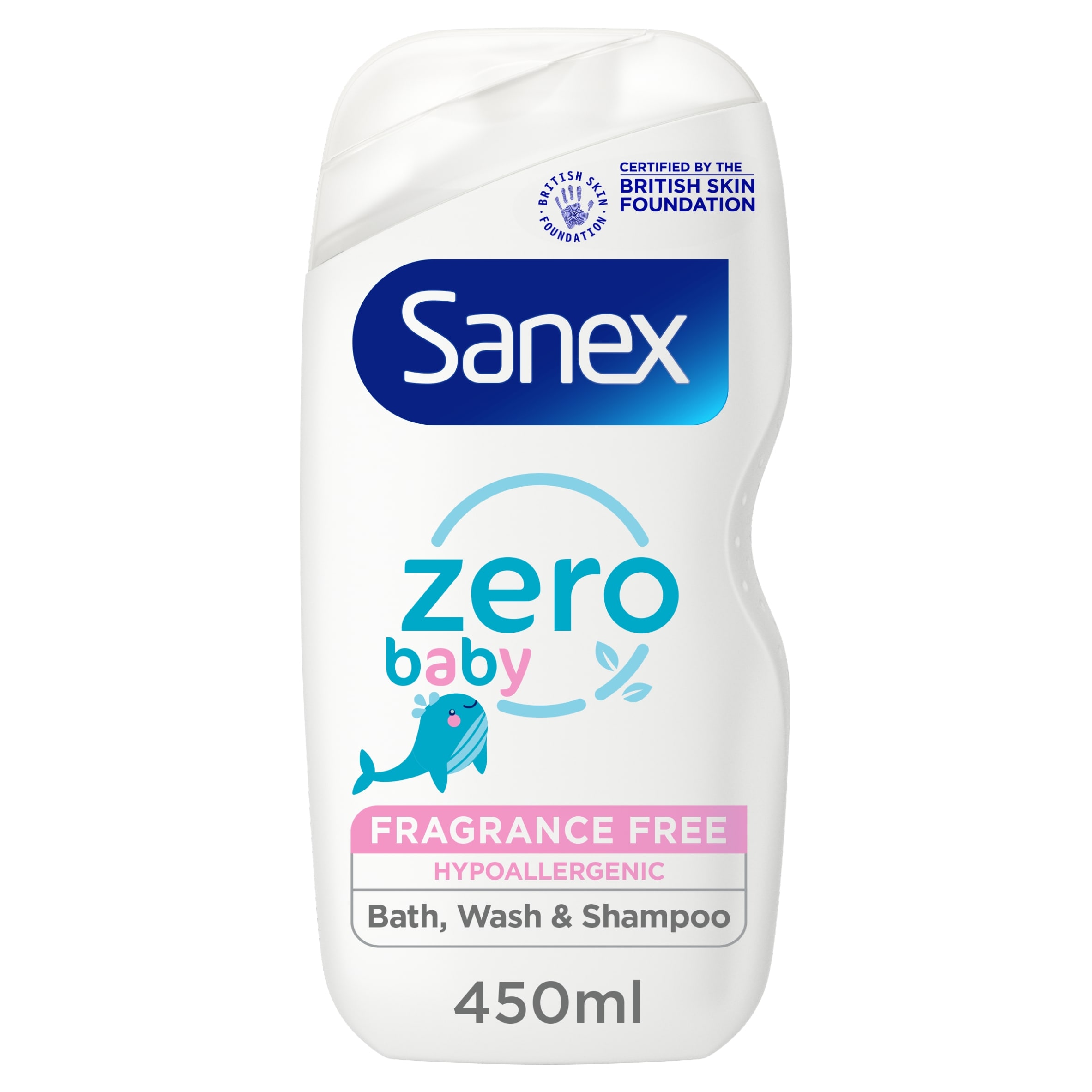 Sanex Zero% Baby Hypoallergenic Fragrance Free Bath Wash & Shampoo 450ml